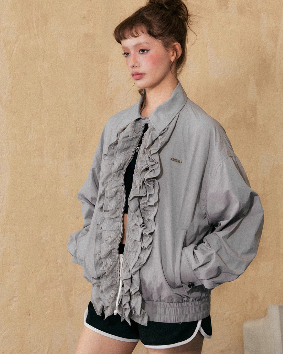 Ruffled Design Bomber Jacket