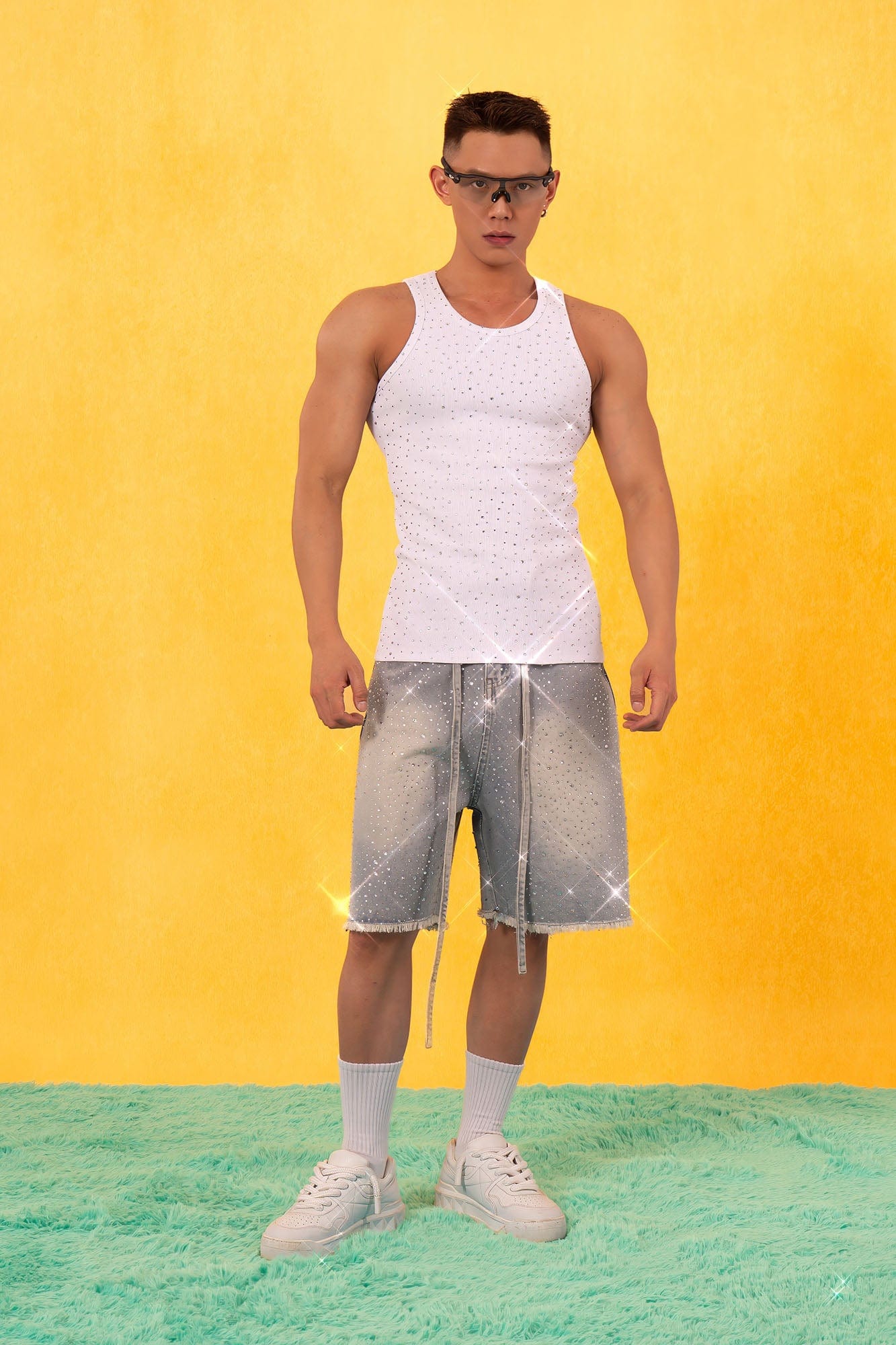 Rhinestone Studded Denim Shorts