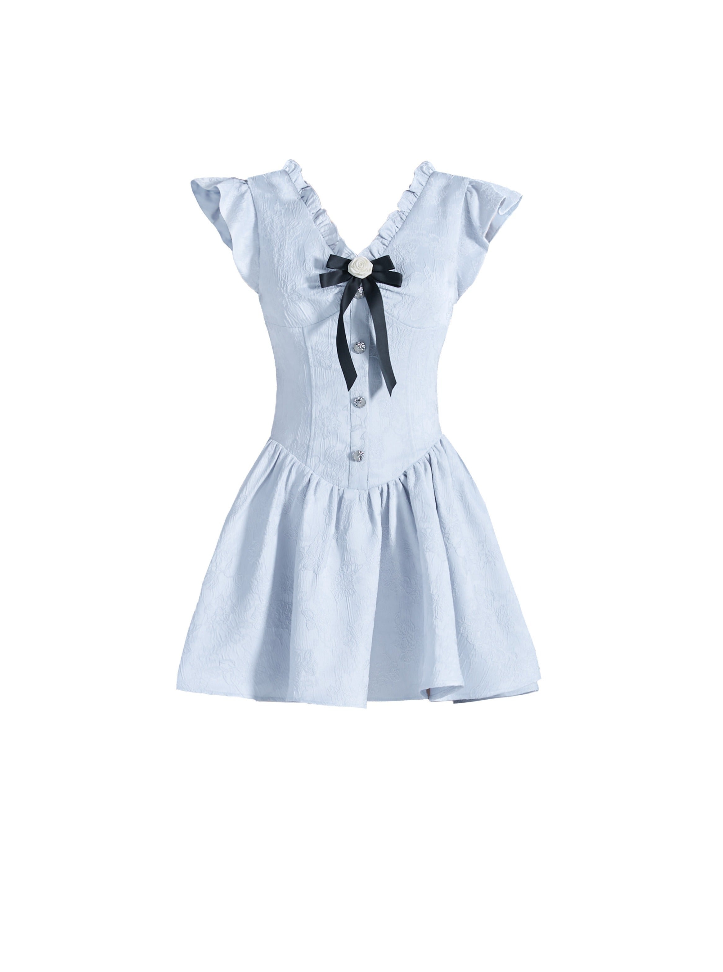 Women'S Vintage Ruffle Sleeve Bowknot Dress - Elegant Fit & Flare Design - chiclara