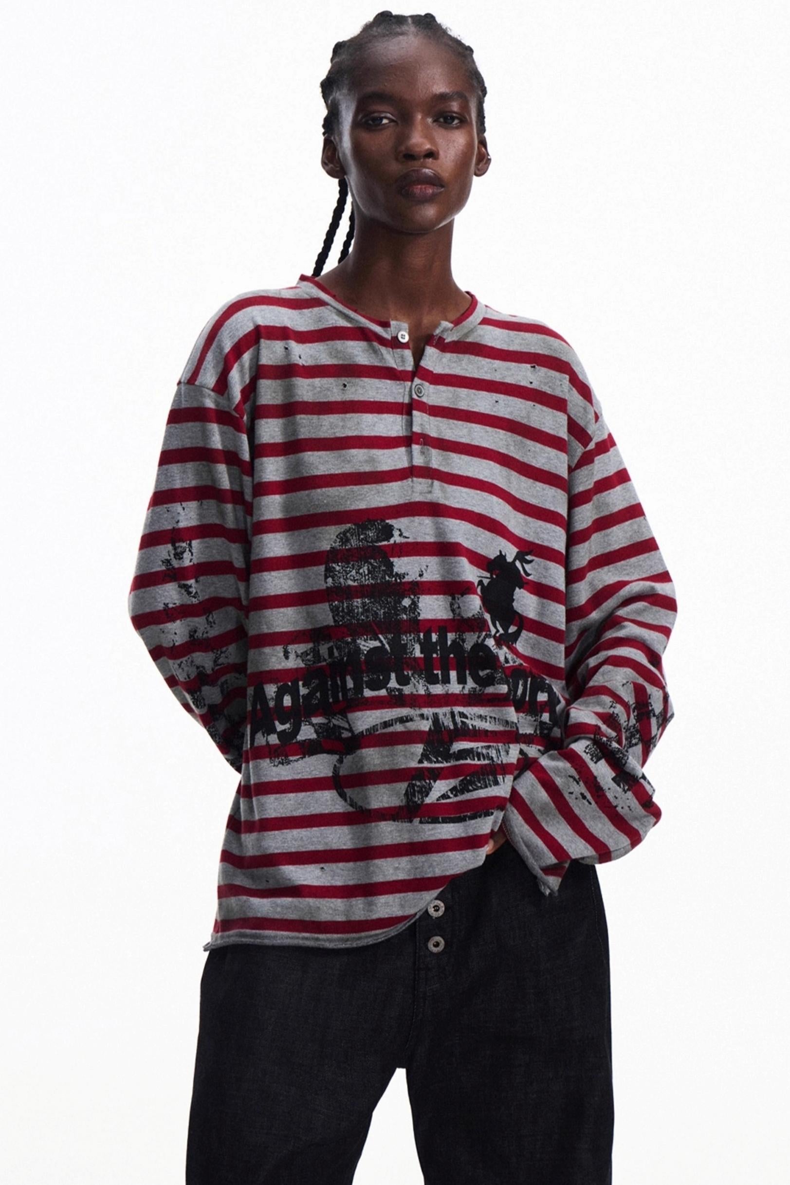 Men's Striped Knit Half Cardigan