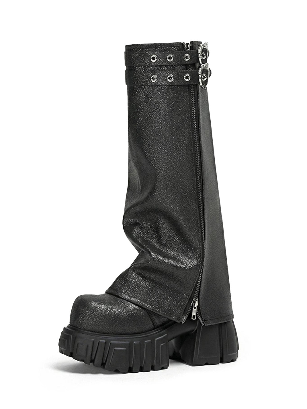 Black Starry Platform Martin Boots With Removable Shaft