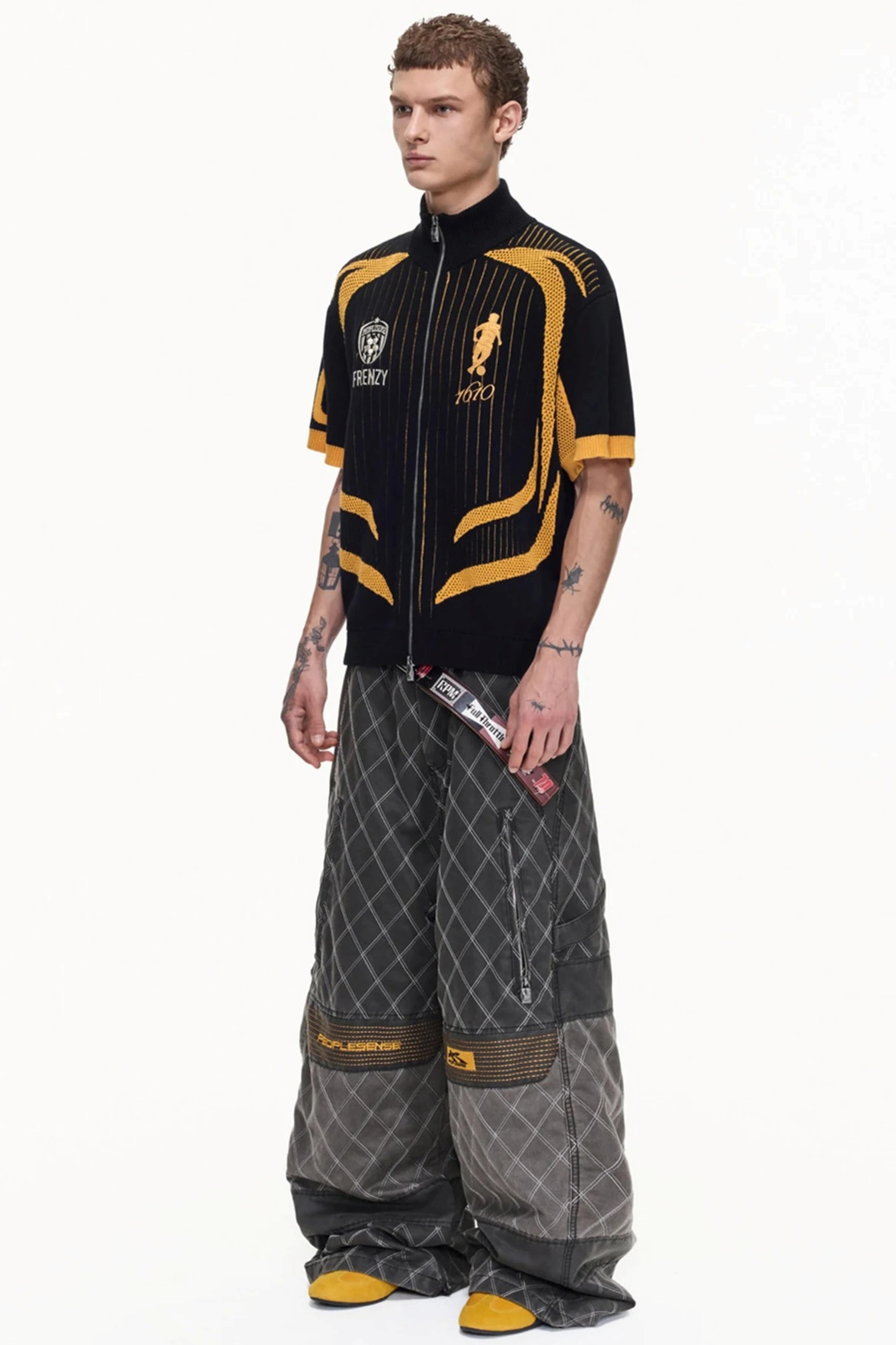 Men's Yellow Black Mesh Knit Polo Shirt