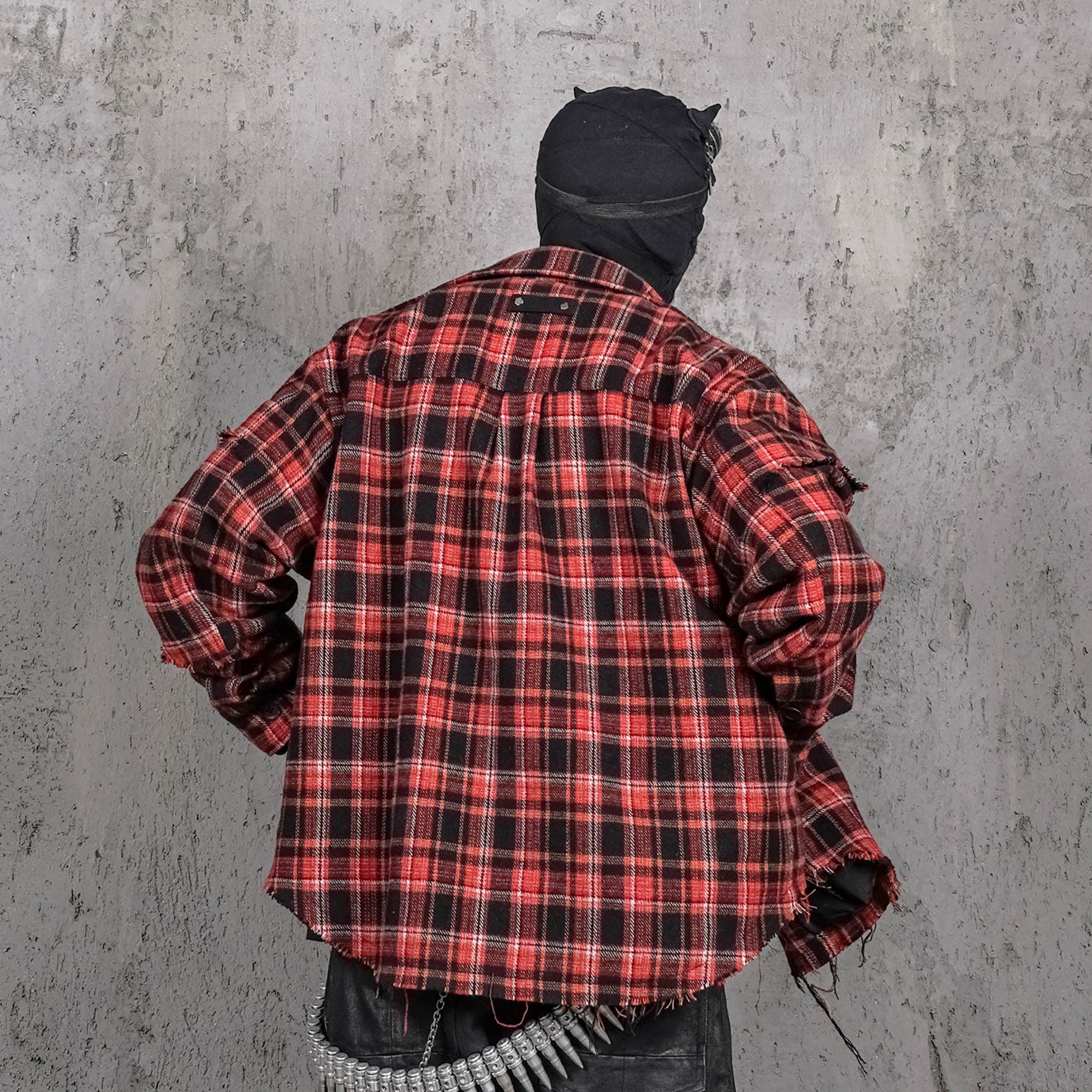 Crimson Distressed Plaid Flannel Shirt