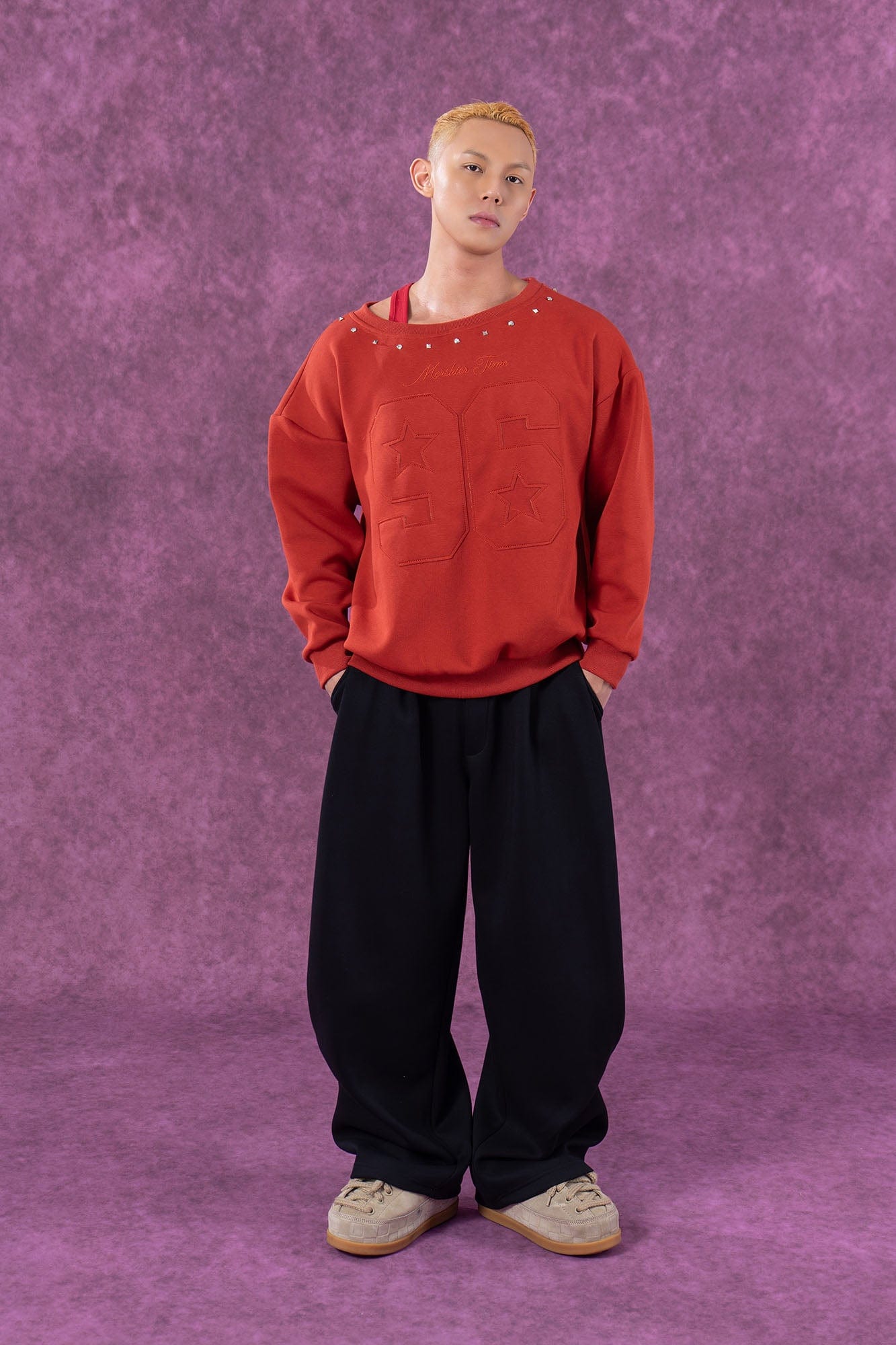 Gray and Black Pleated Wide-Leg Sweatpants