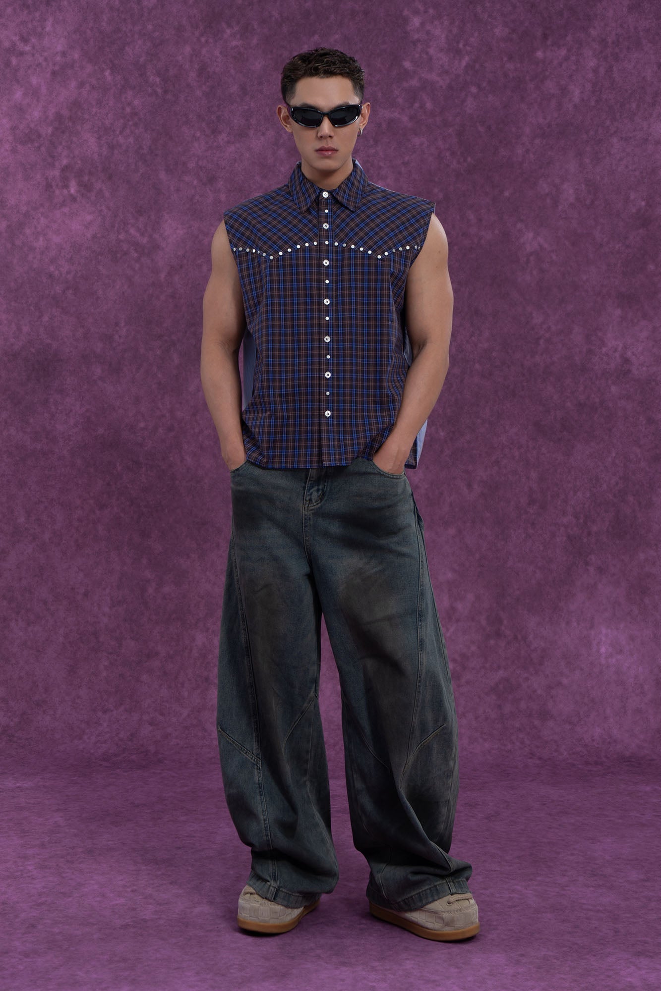 Distressed Washed Black Wide-Leg Jeans