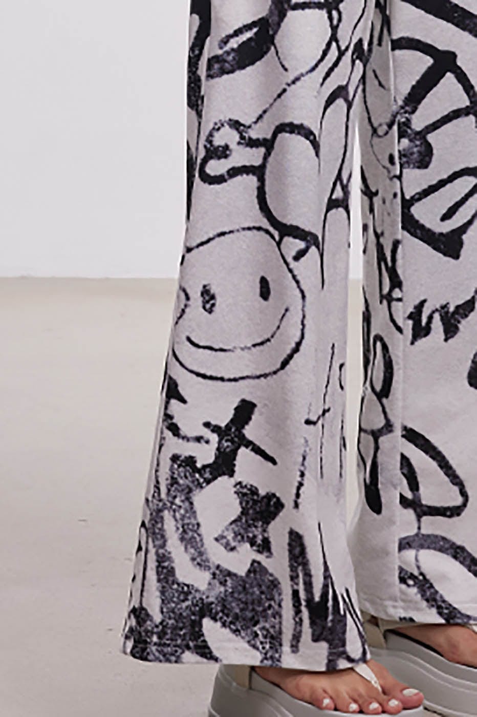 Graffiti Print Wide Leg Pants