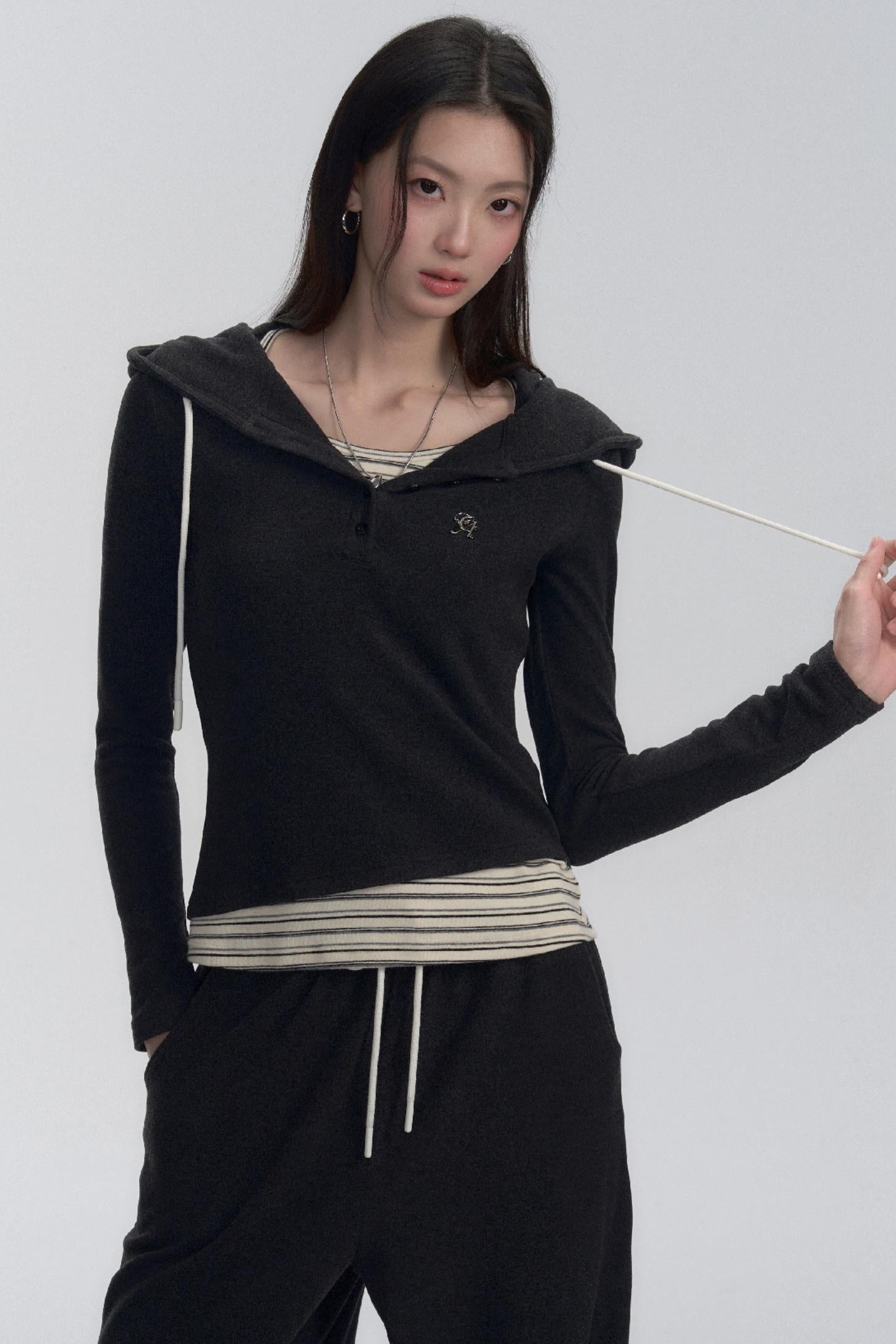 Hooded Long Sleeve Top and Pants Set-Up