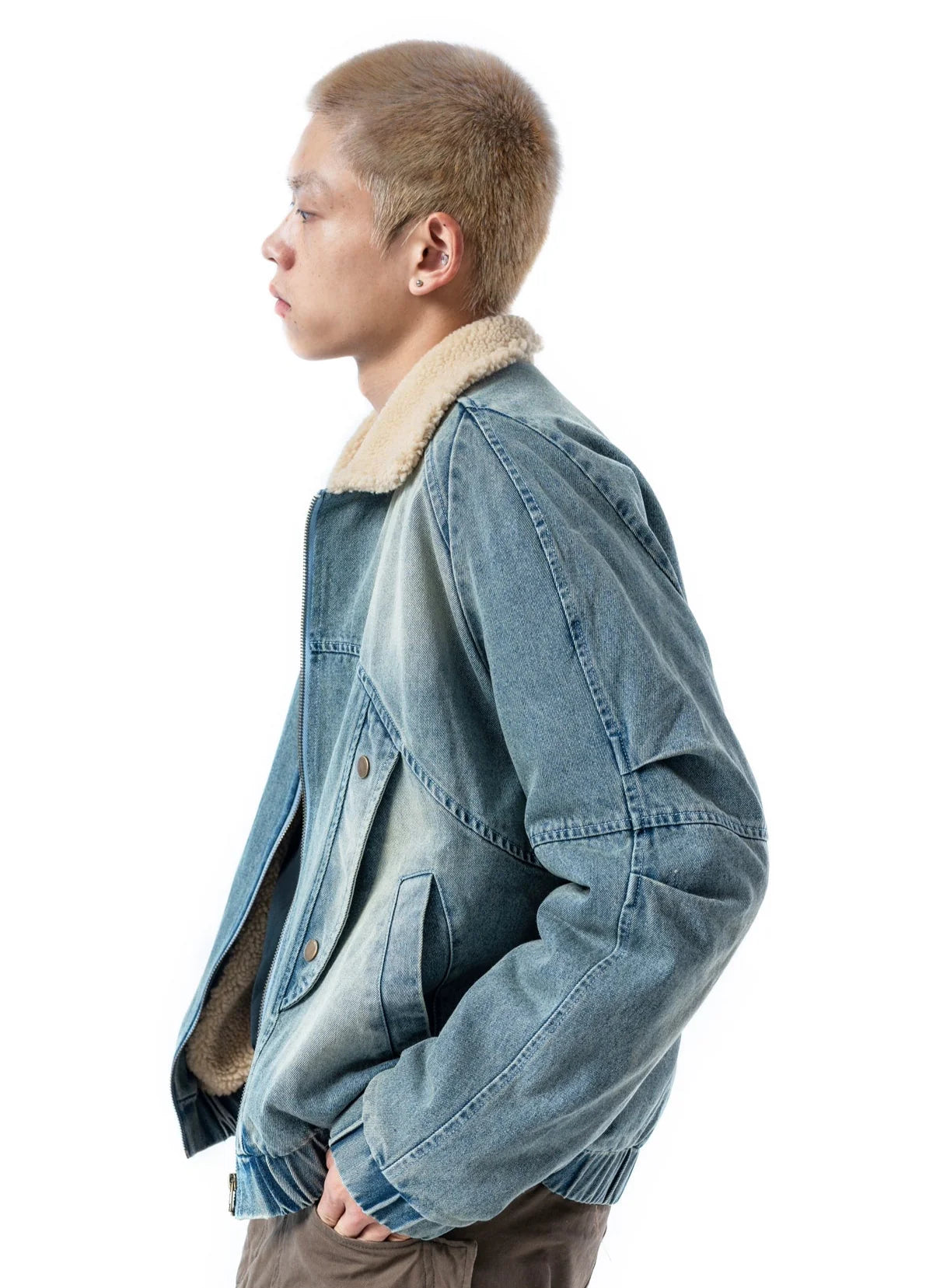 Sherpa Collar Denim Bomber Jacket