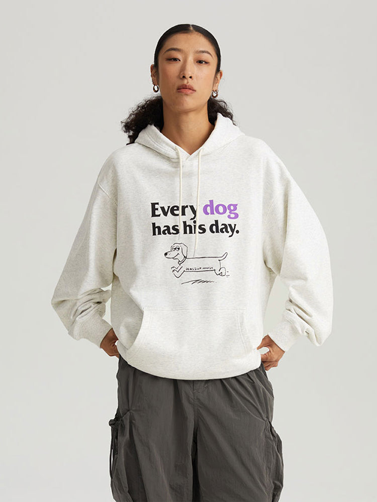 Playful Puppy's Day Print Hoodie - chiclara