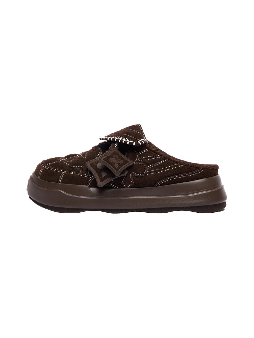 Contrast-Stitched Brown Platform Mules - view 1