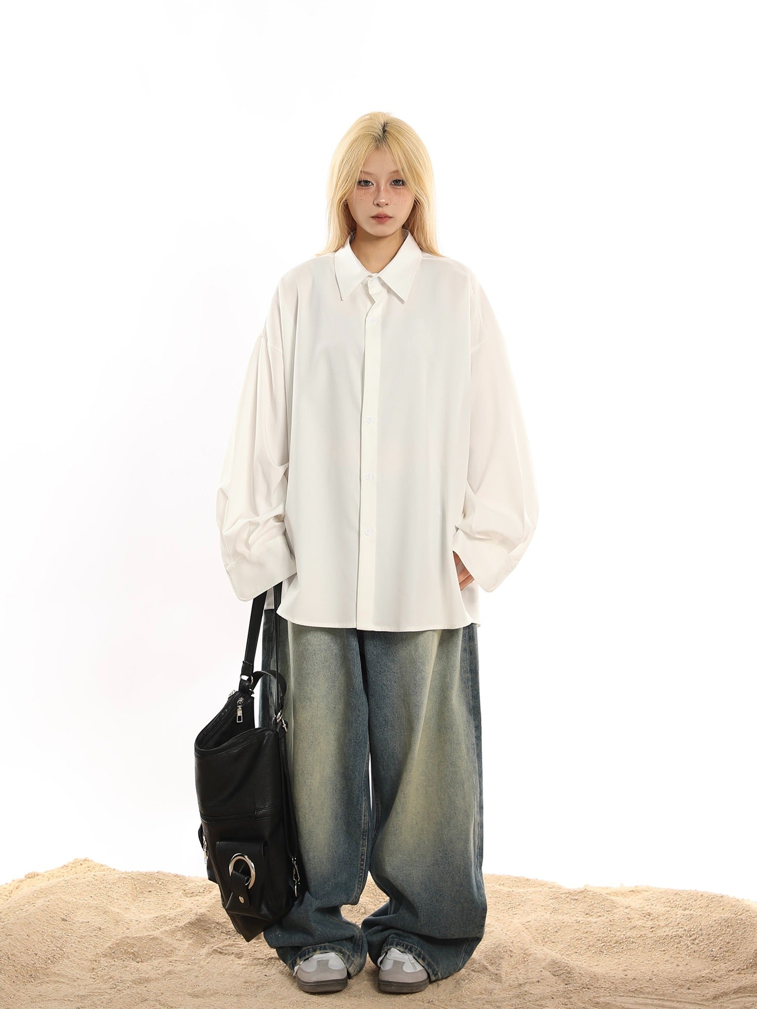 Oversized Button-Down Loose Drap Shirt