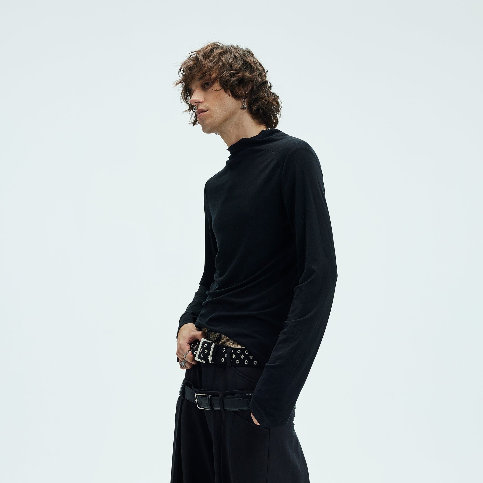 Asymmetric High Neck Slim Sweatshirt