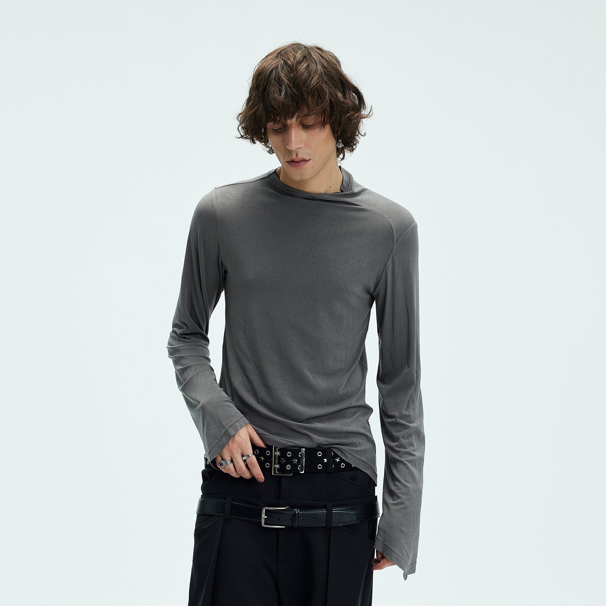 Asymmetric High Neck Slim Sweatshirt