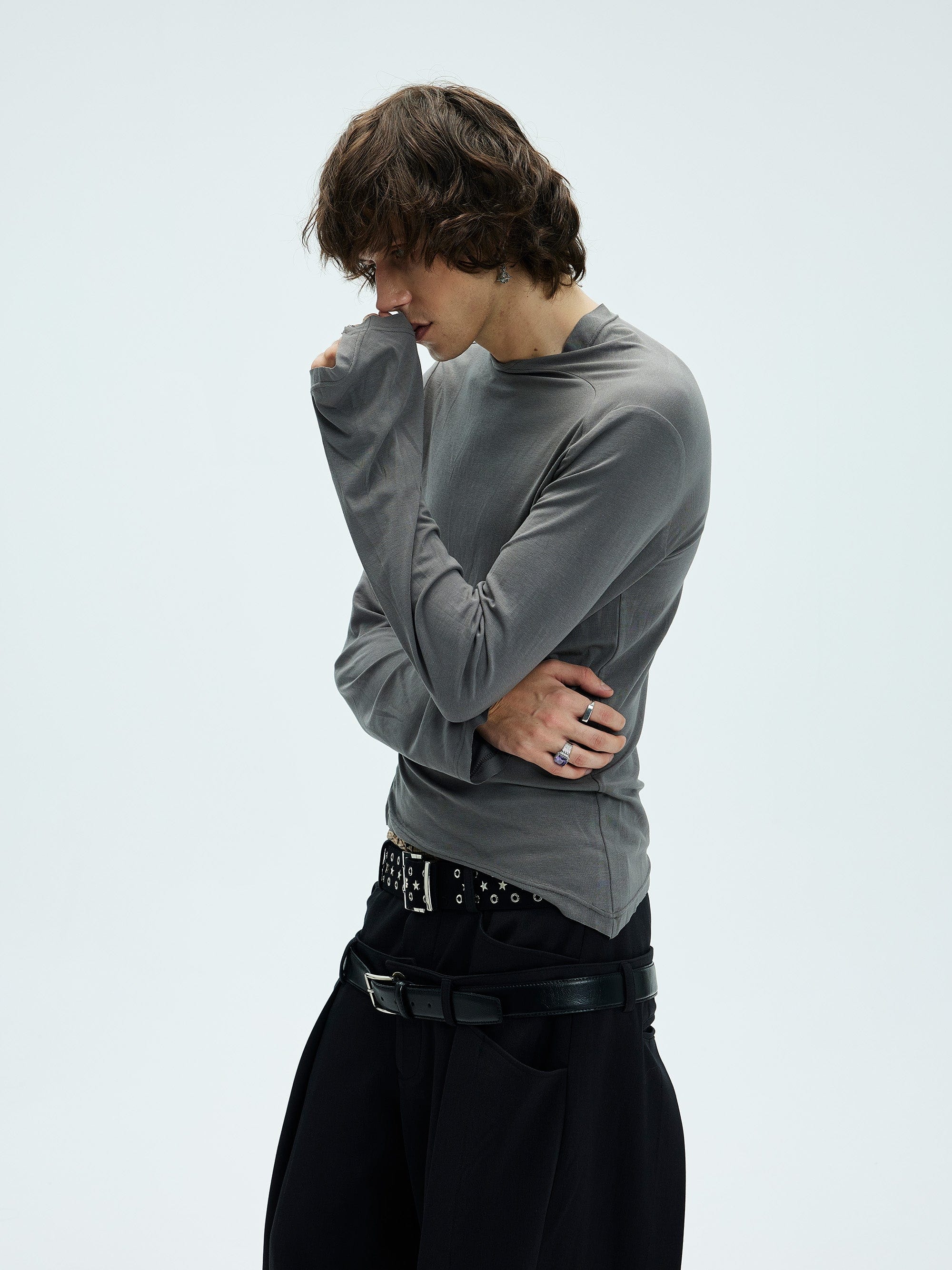 Asymmetric High Neck Slim Sweatshirt