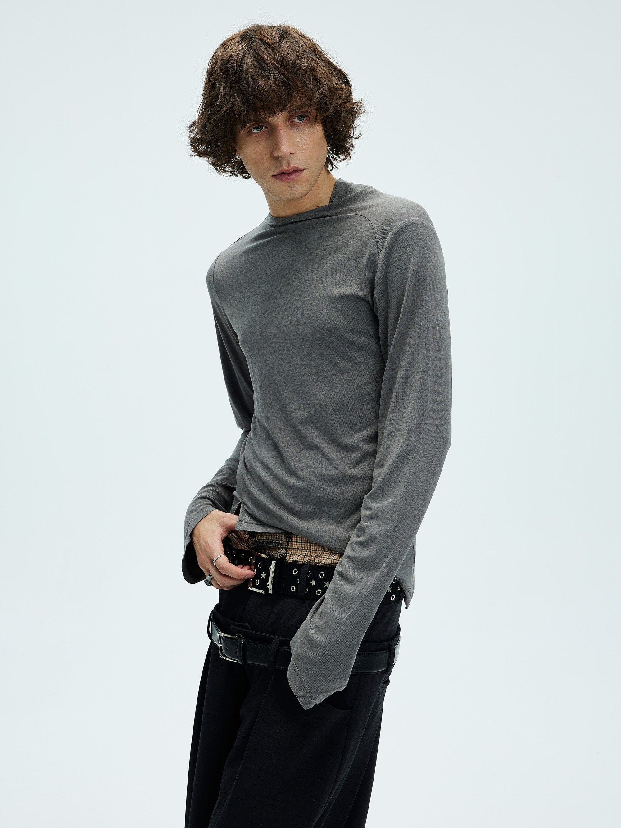 Asymmetric High Neck Slim Sweatshirt