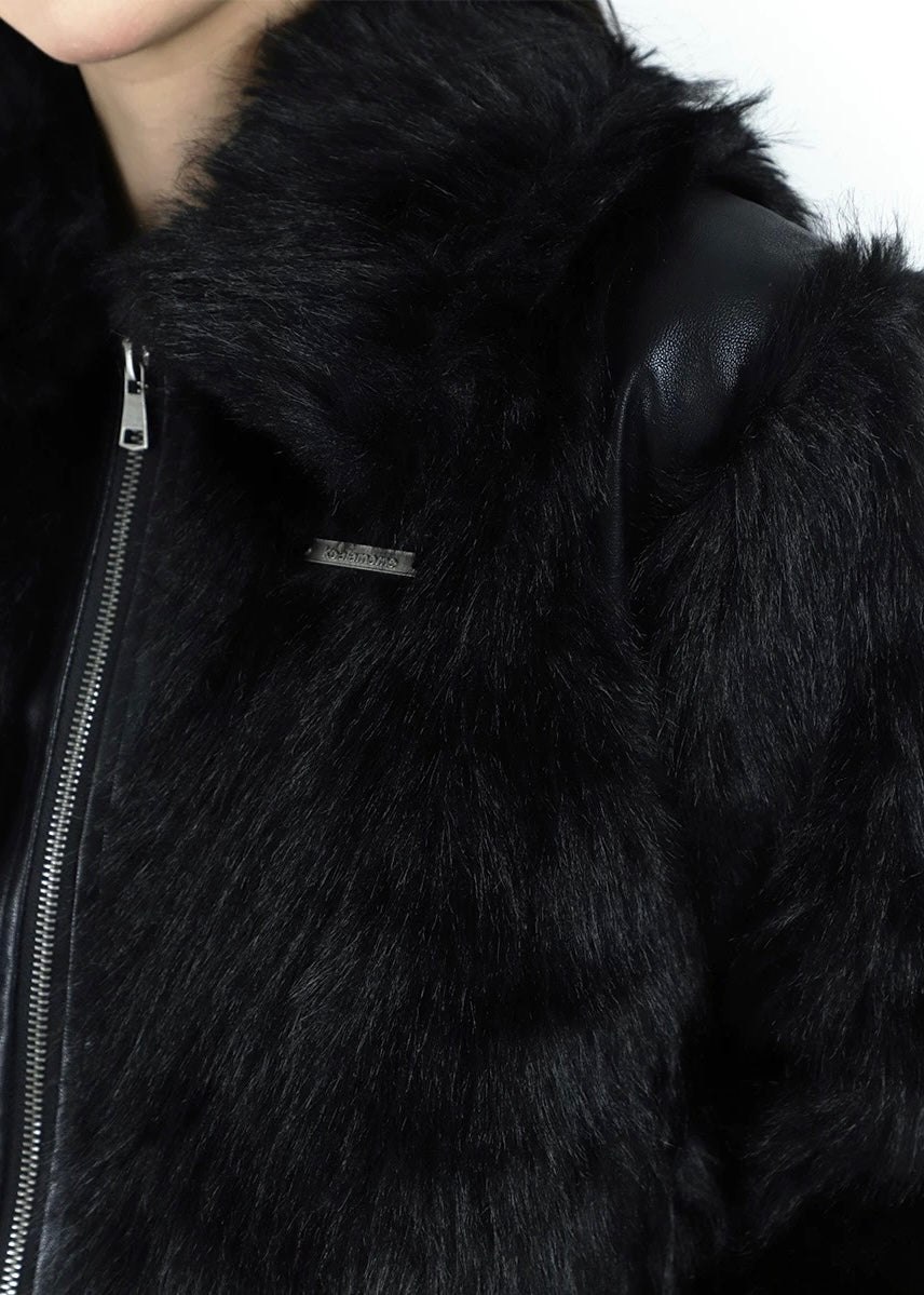 Black Faux Fur Bomber Jacket