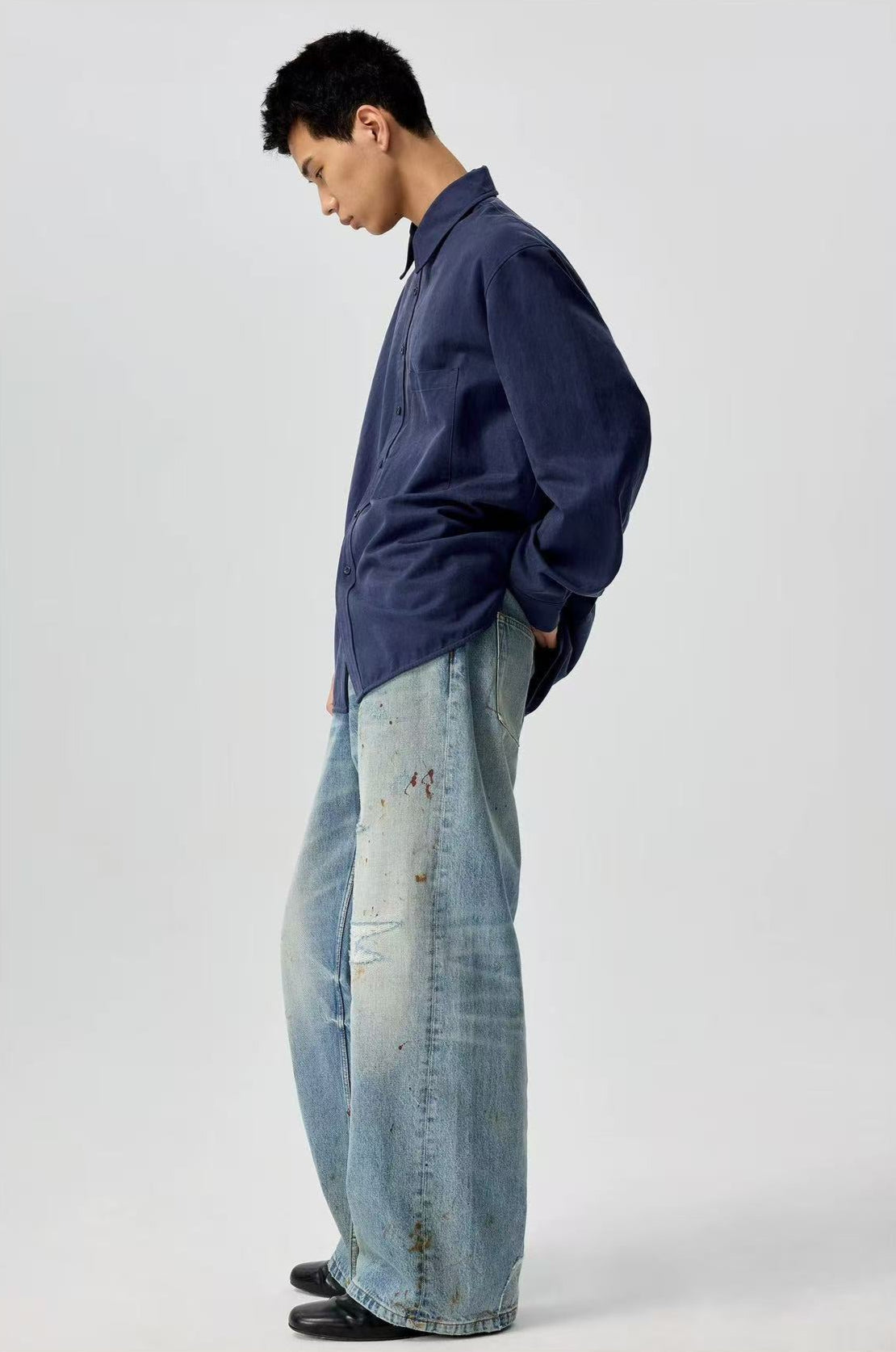 Splatter Distressed Twisted-Seam Jeans