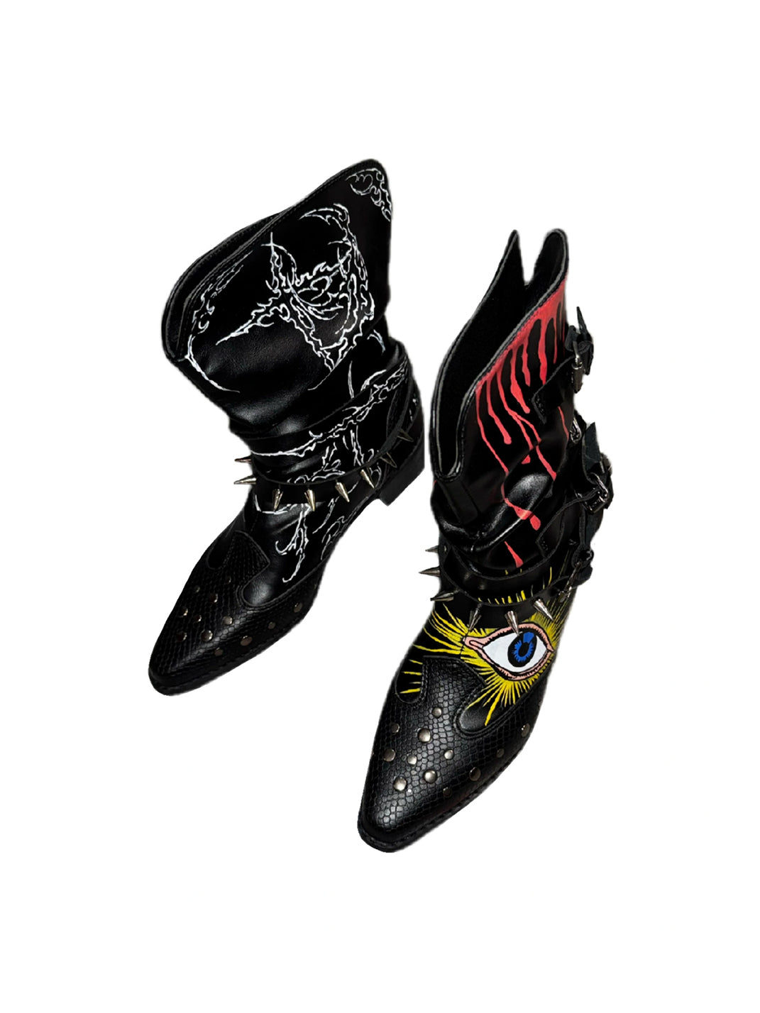 Graffiti Studded Pointed-Toe Buckle Boots - view 7