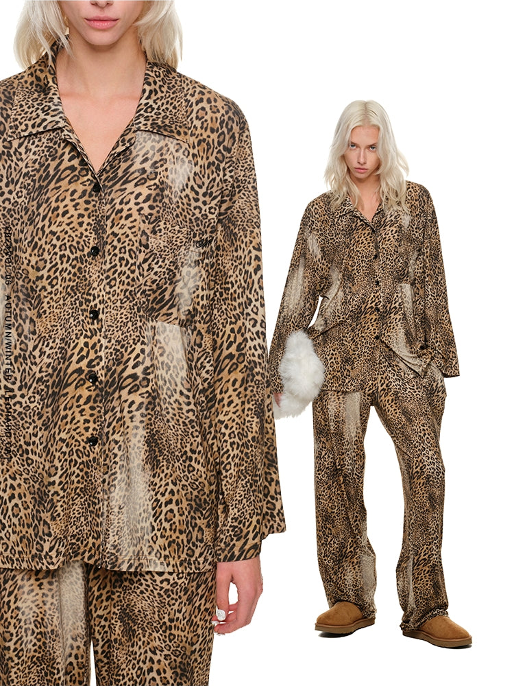 Leopard Print Silk Pajama Set