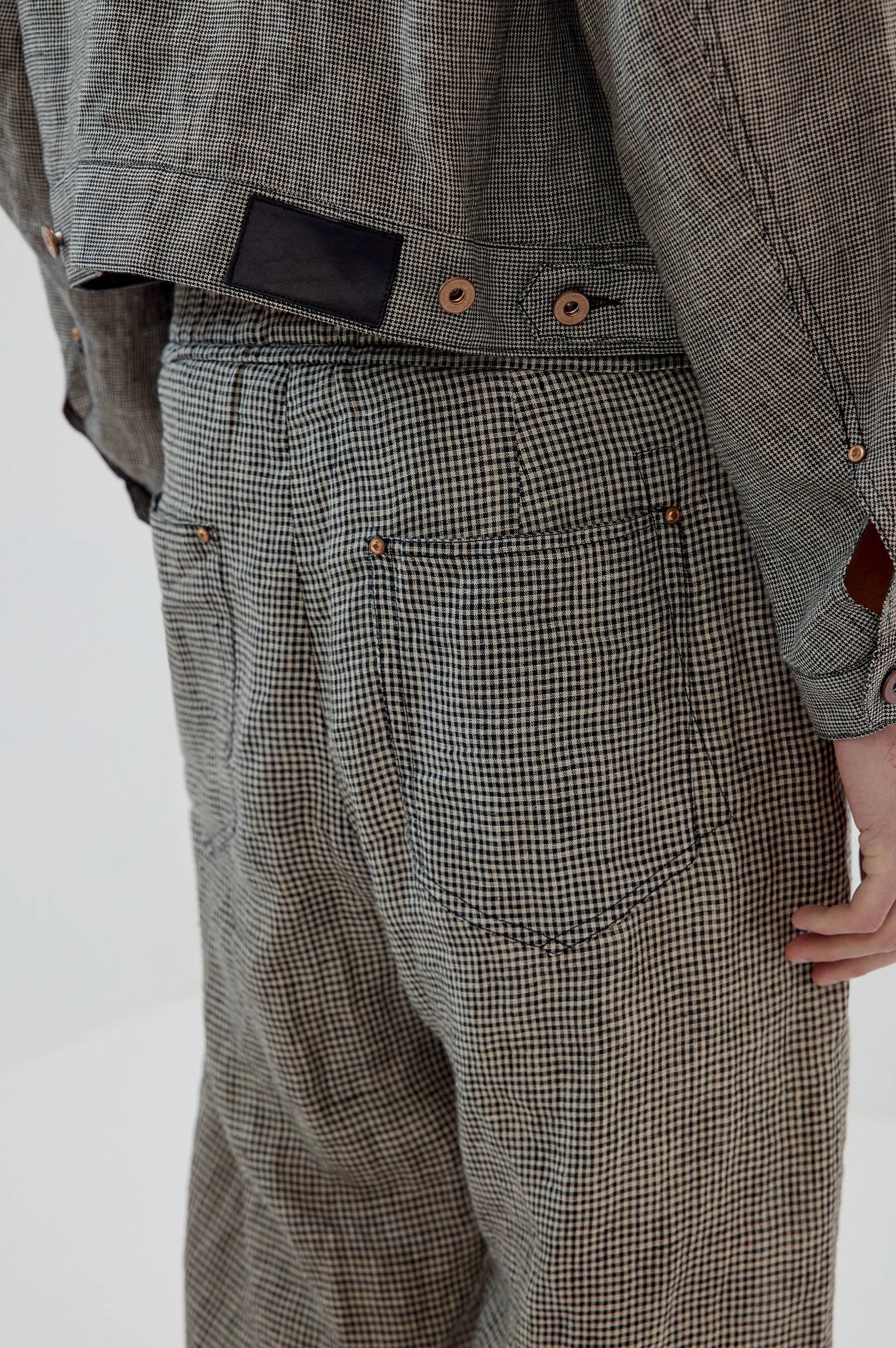 Plaid Linen Drawstring Trousers