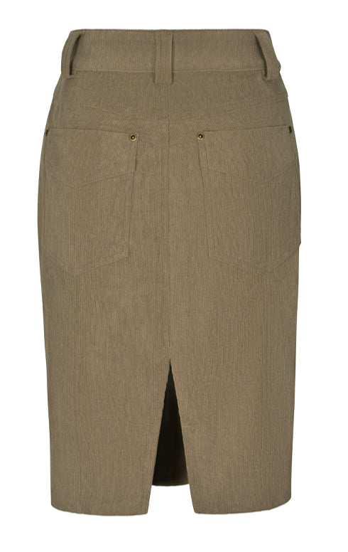 Khaki Corduroy Midi Skirt