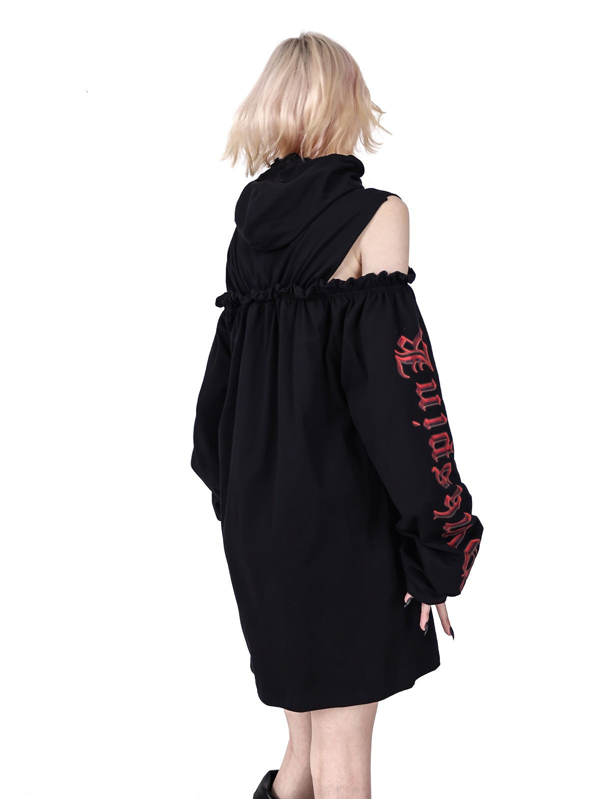 PINKSPINK Gothic Off-Shoulder Hoodie - Black