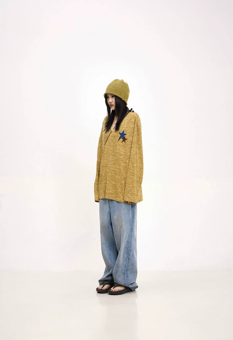 Mustard Yellow Knit Sweater with Star Patch