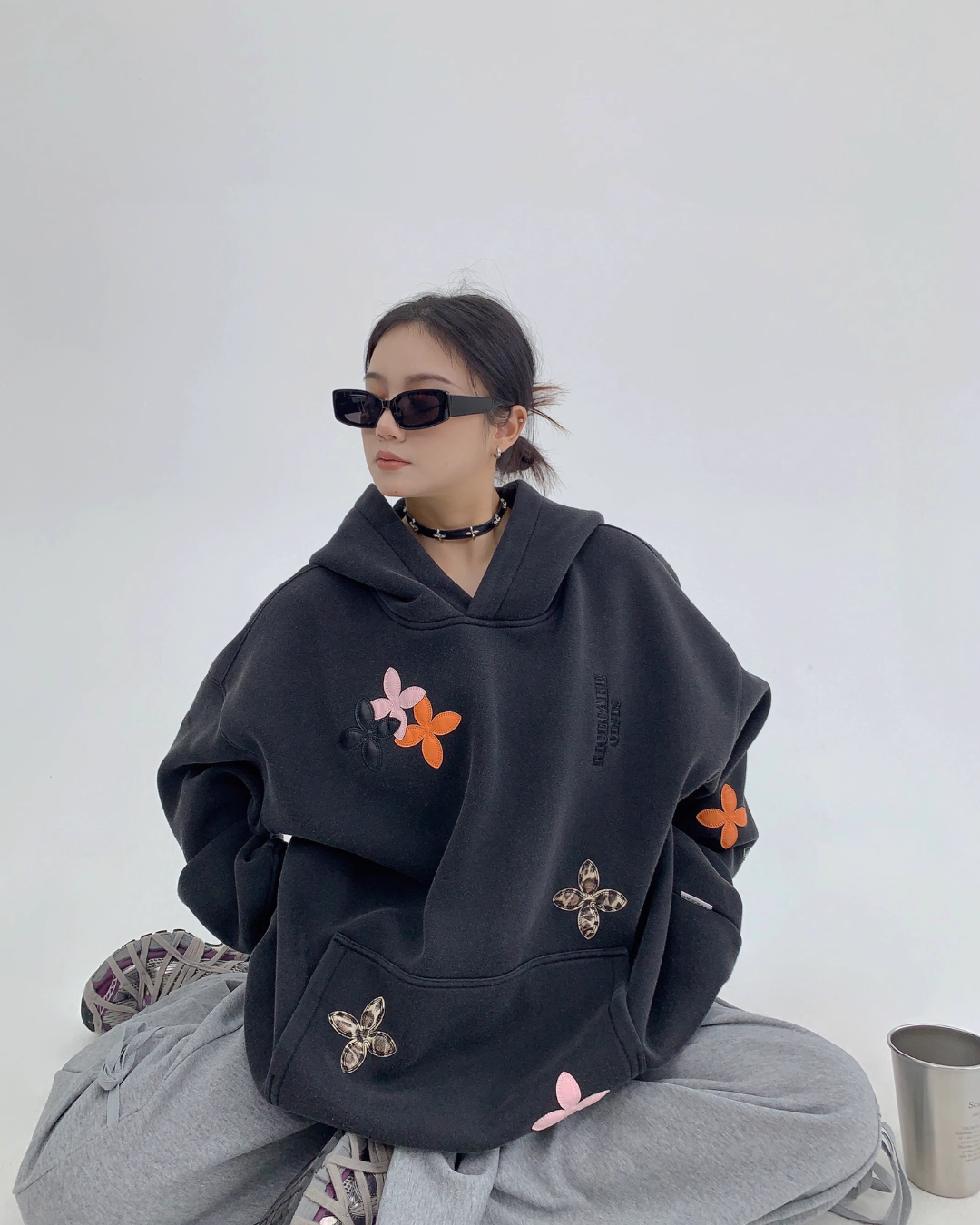 Midnight Bloom Oversized Petal Hoodie