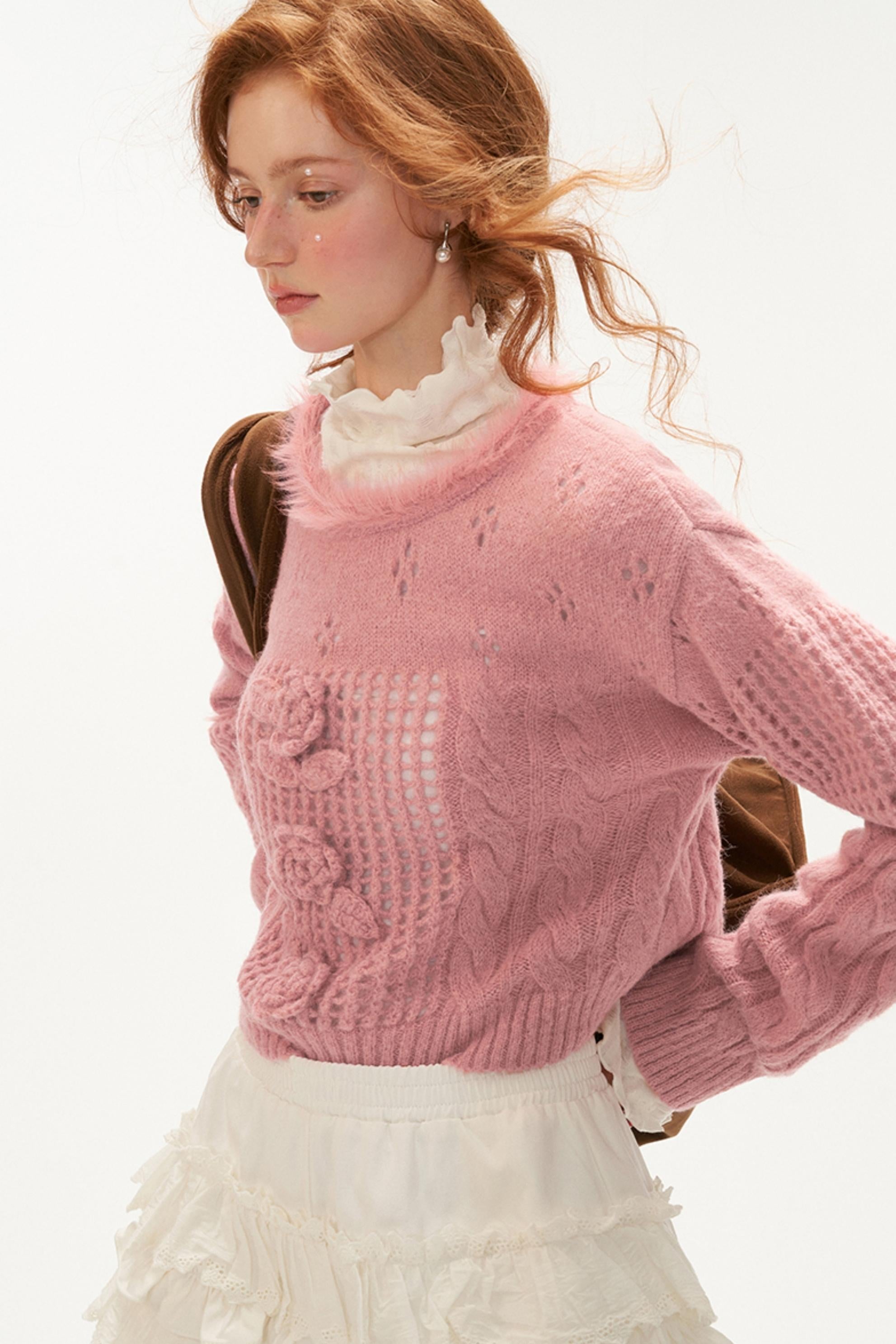 Rose Lace Cable Knit Sweater