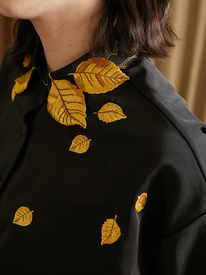 Golden Leaf Embroidered Blouse - chiclara