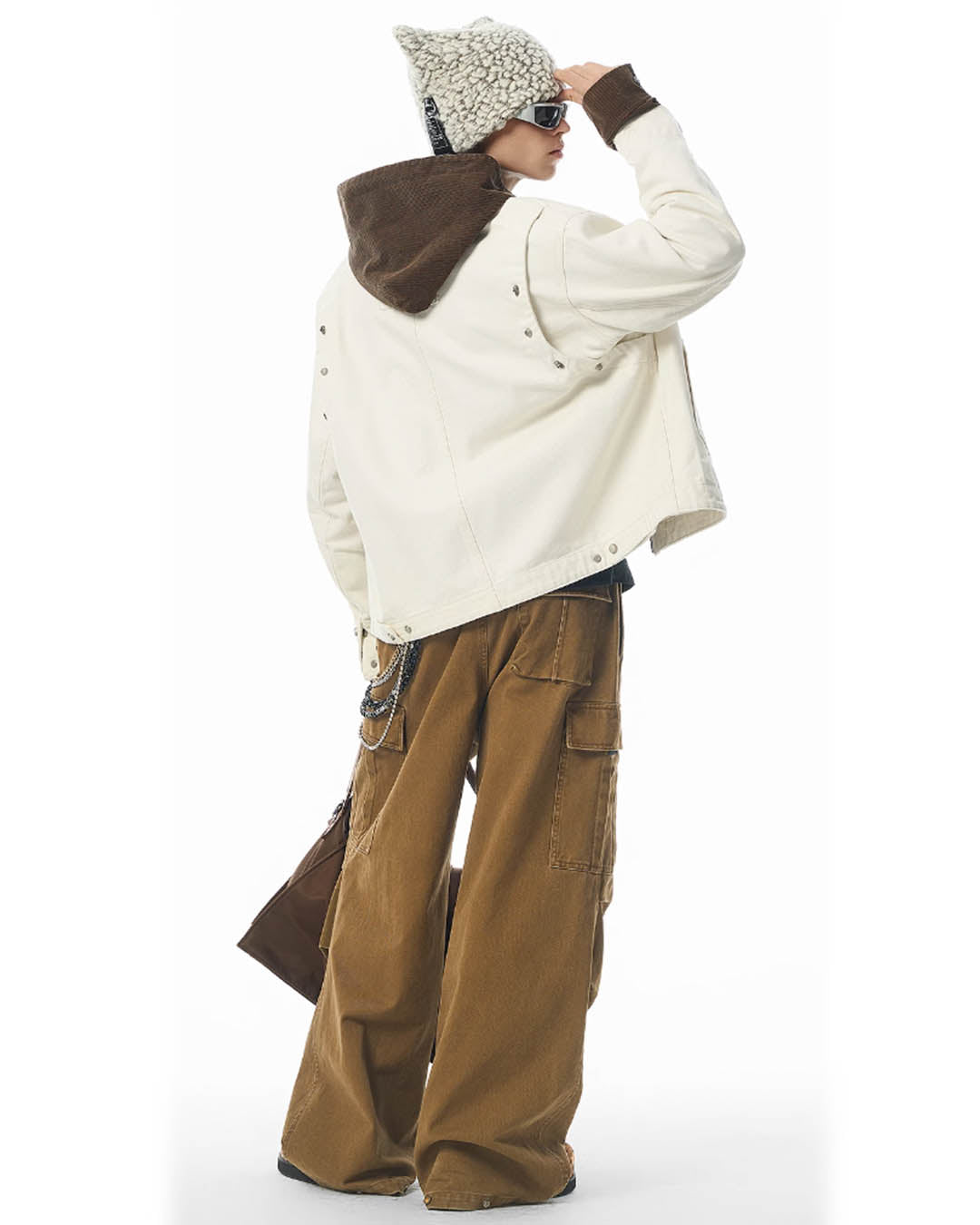 Washed Pleated Wide Leg Cargo Pants