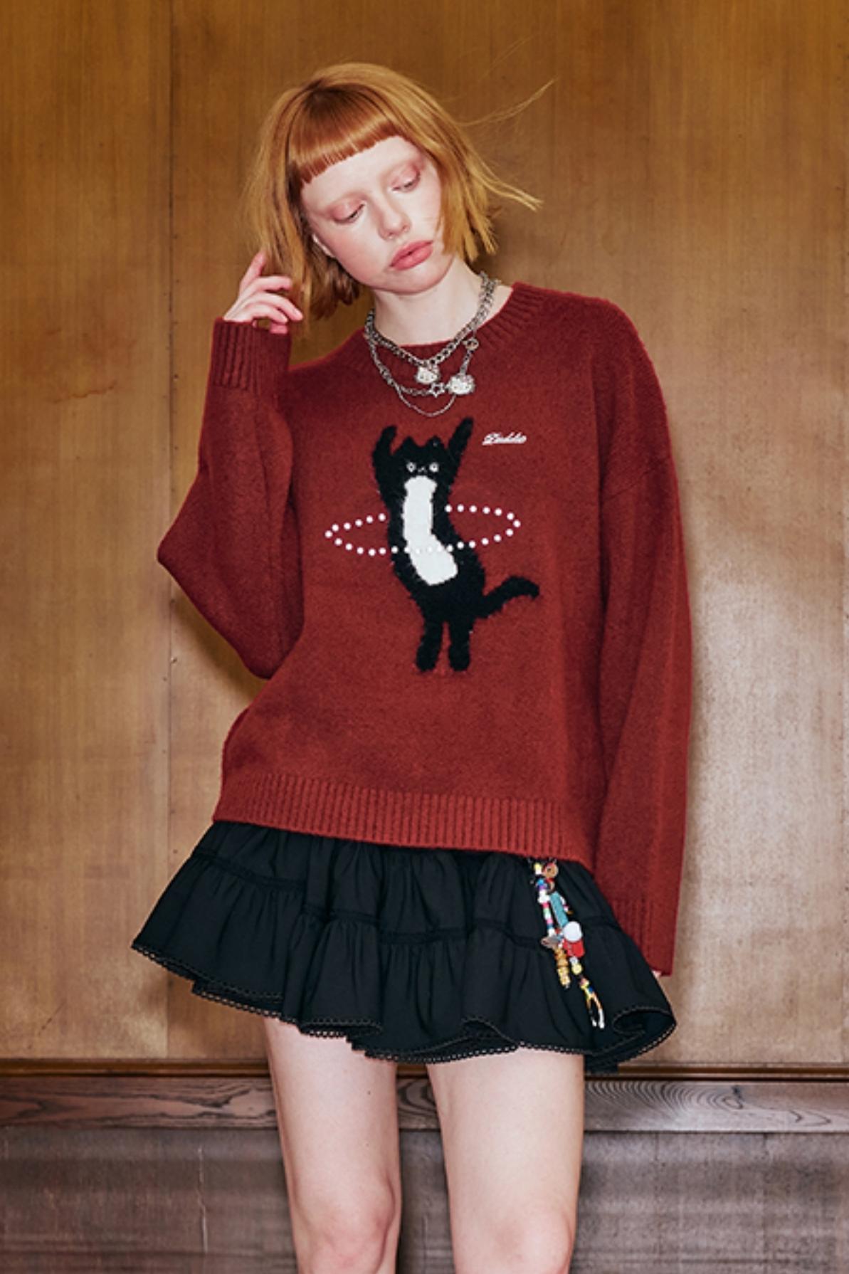 Dancing Cat Knitted Sweater