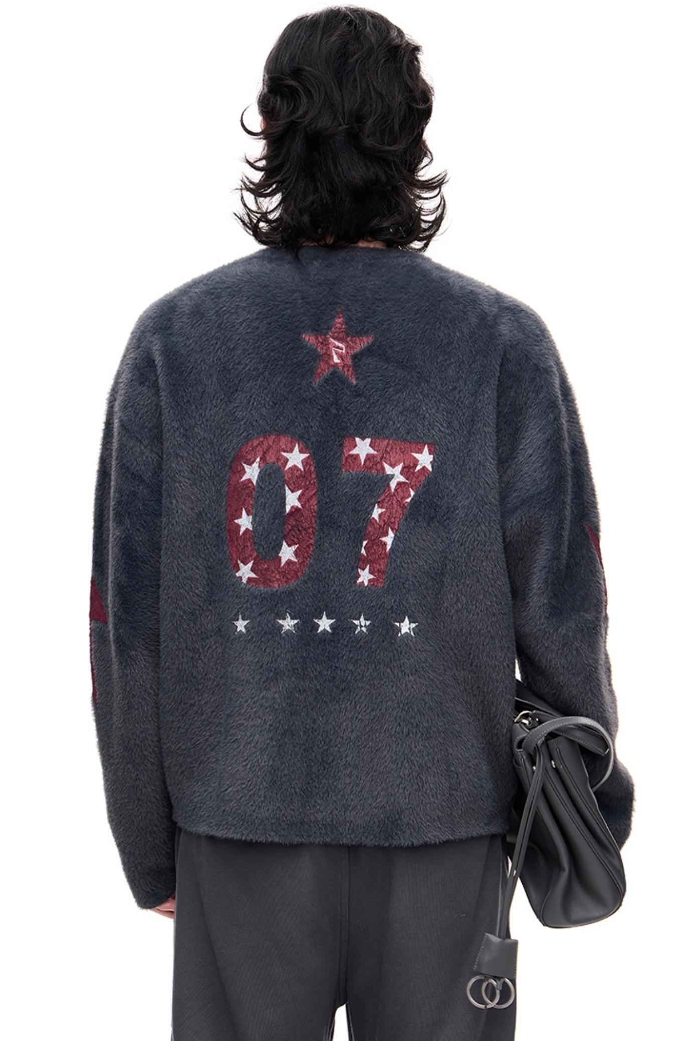 Men's Badge Print Faux Mink Sweater