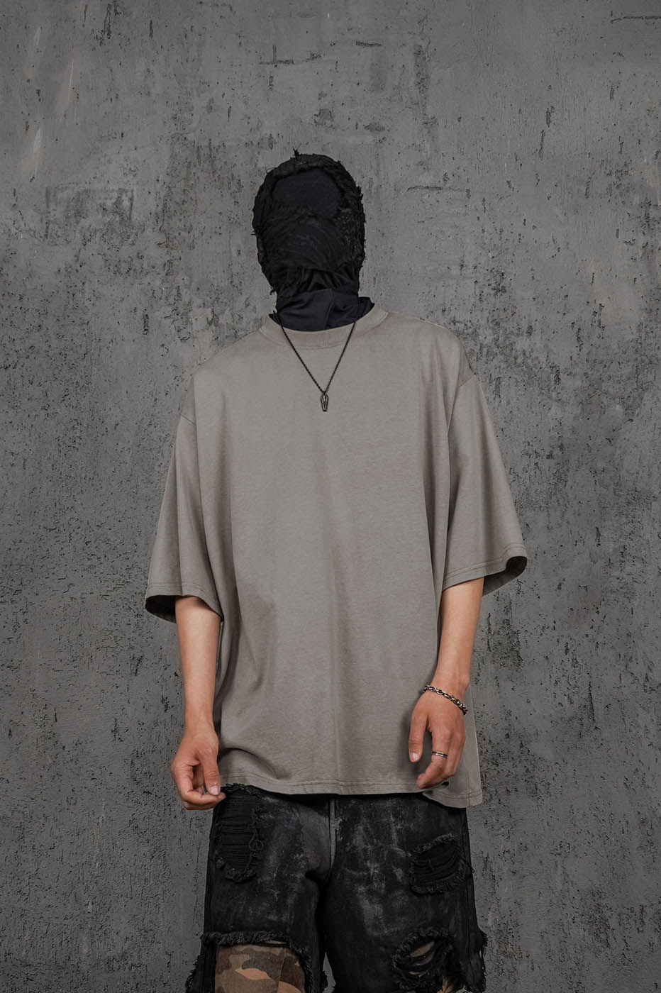 Stone Gray Oversized Army T-Shirt