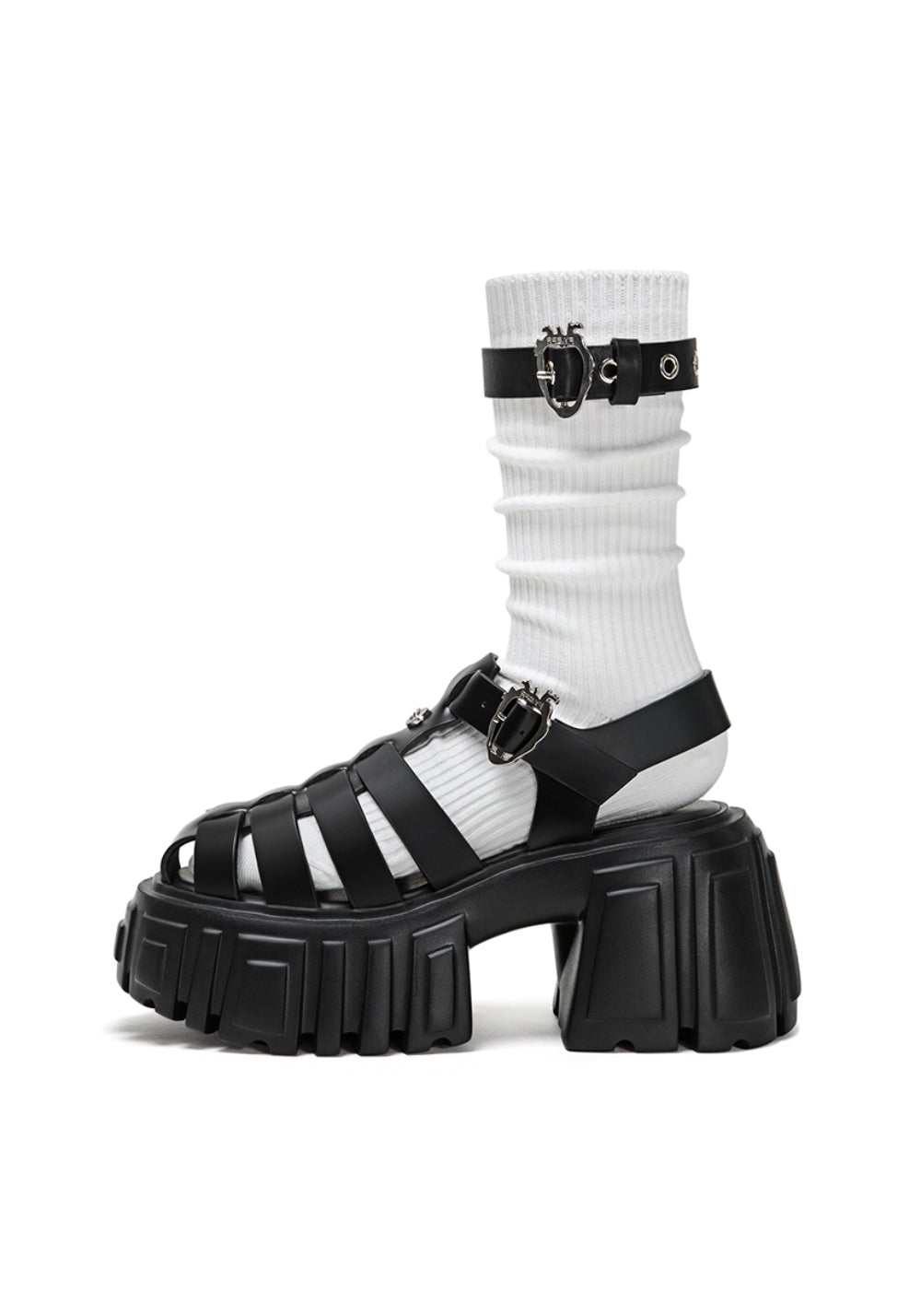 Black Chunky-Heel Roman Platform Sandals