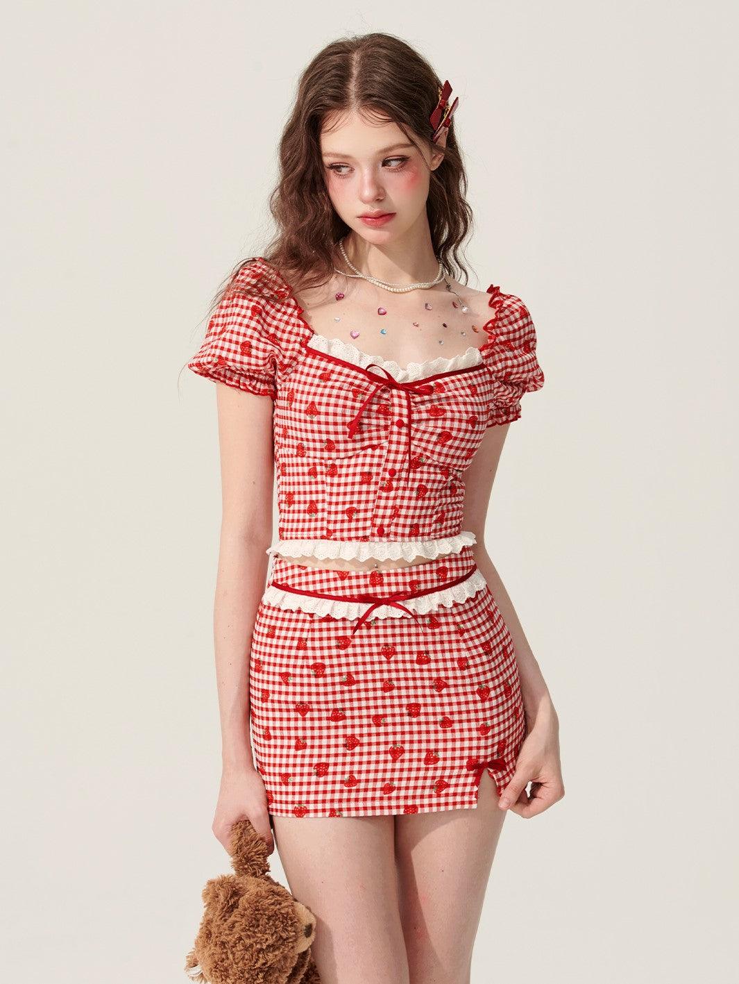 Berry Red Top and Short Skirt Set - chiclara