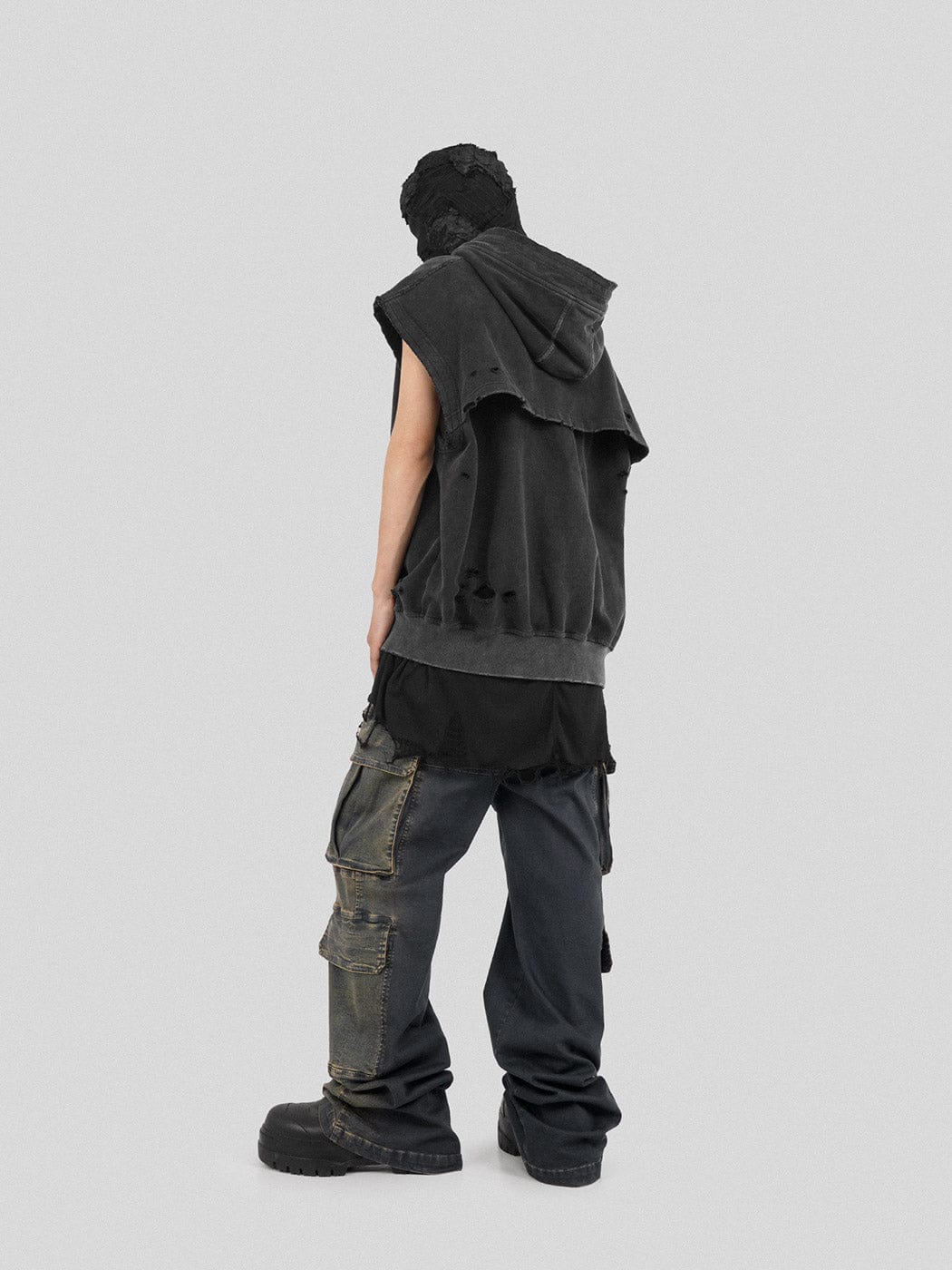 Distressed Sleeveless Hoodie