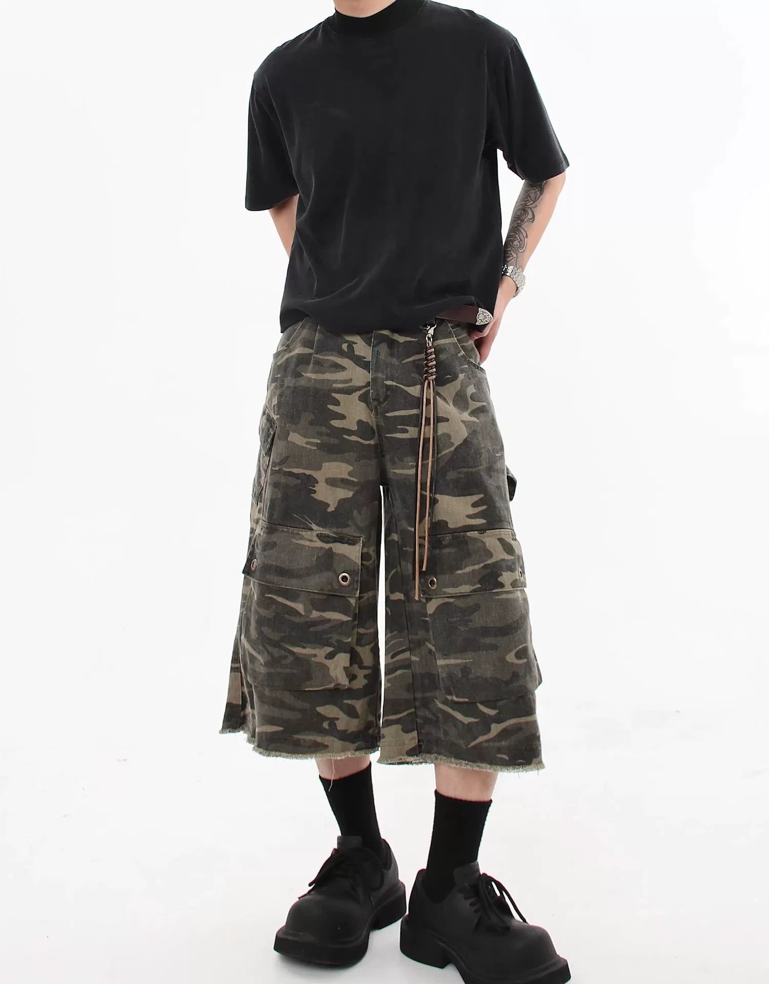 Camo Print Wide Leg Cargo Culottes