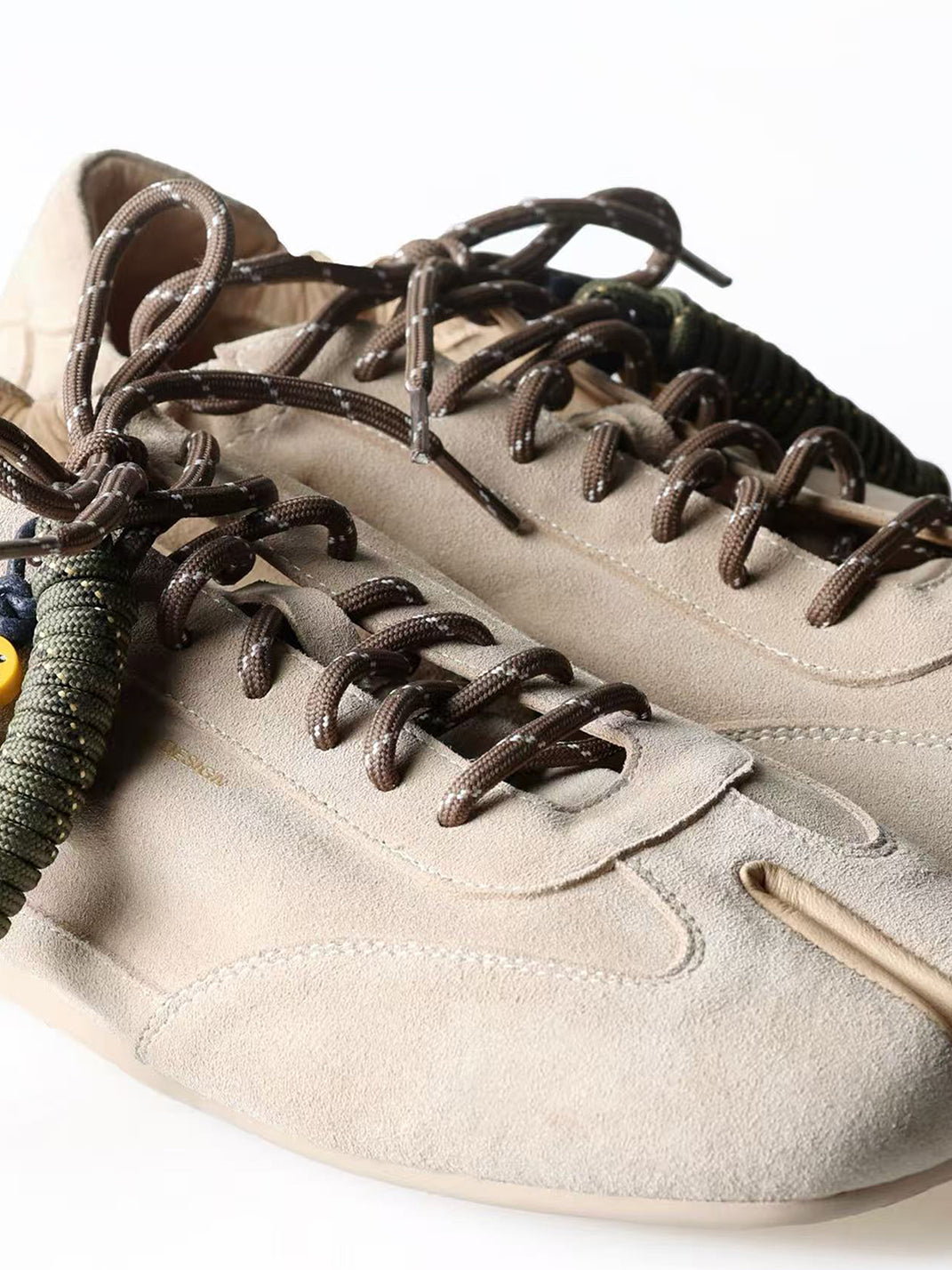Khaki Suede Cowhide Thin-Sole Tabi Sneakers