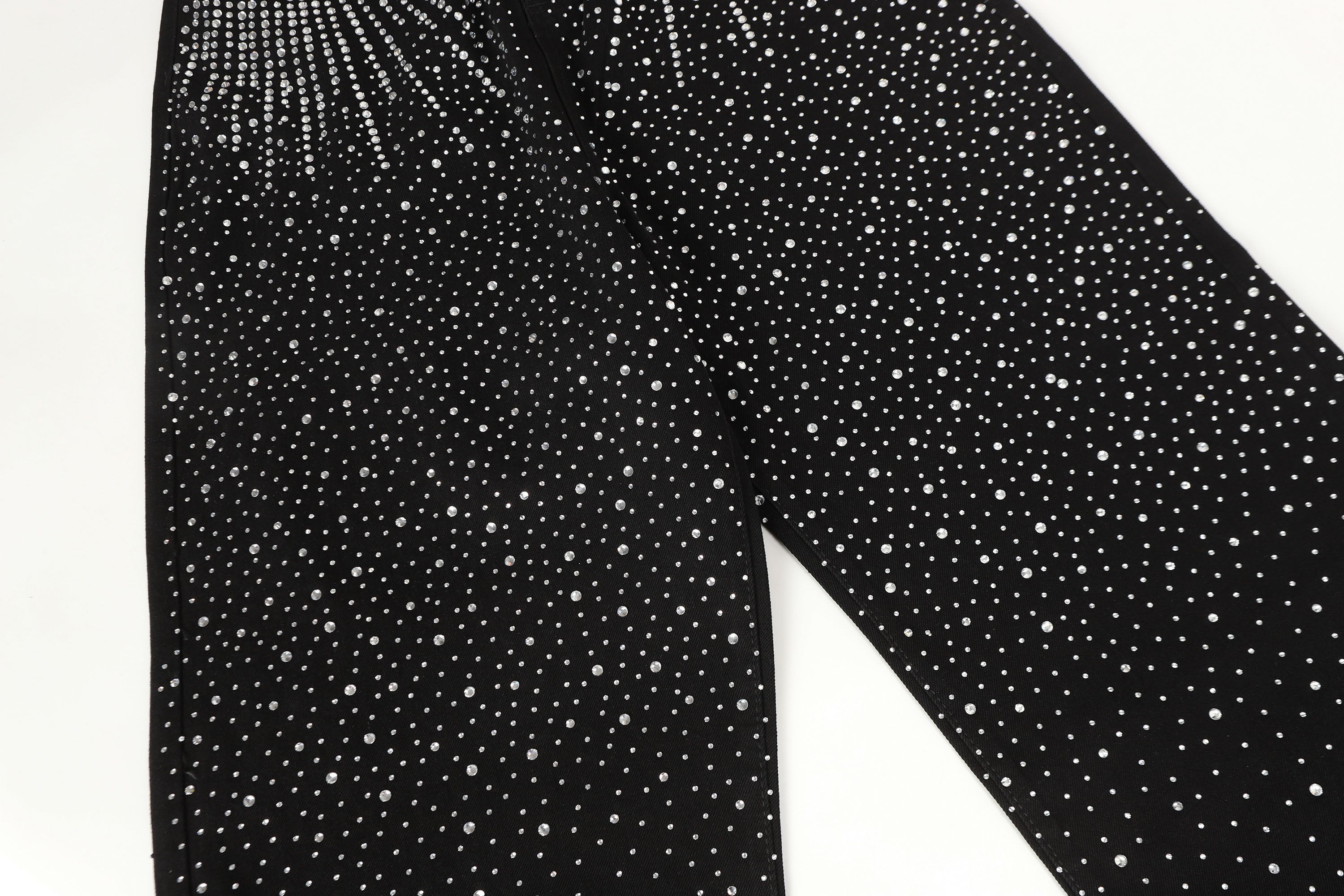 Black Rhinestone Embellished Jeans with Starburst Pattern