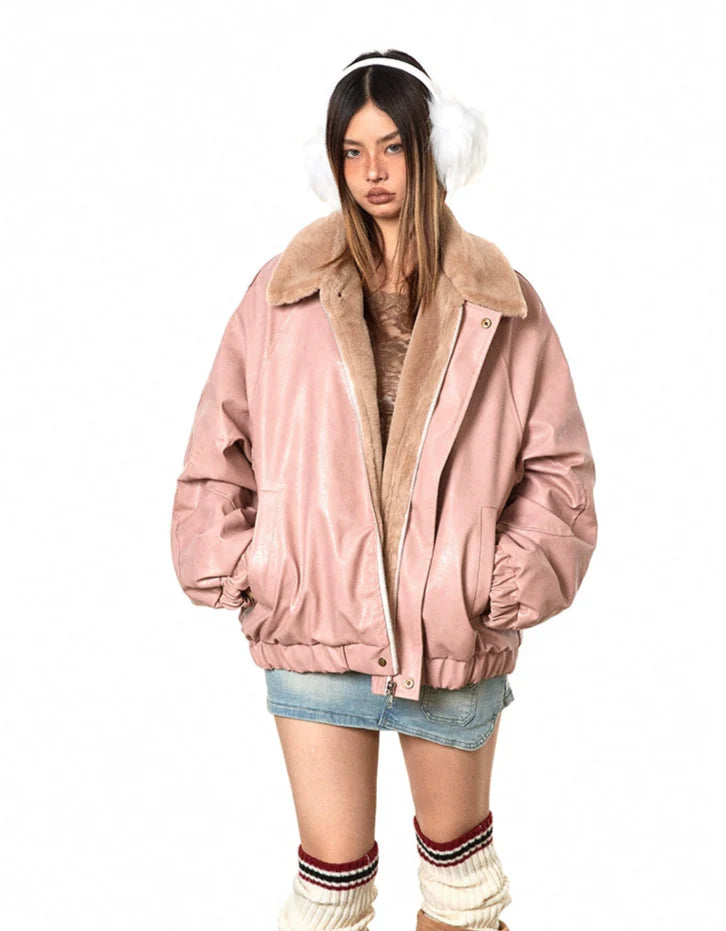 Faux Fur Lined Bomber Oversized Jacket