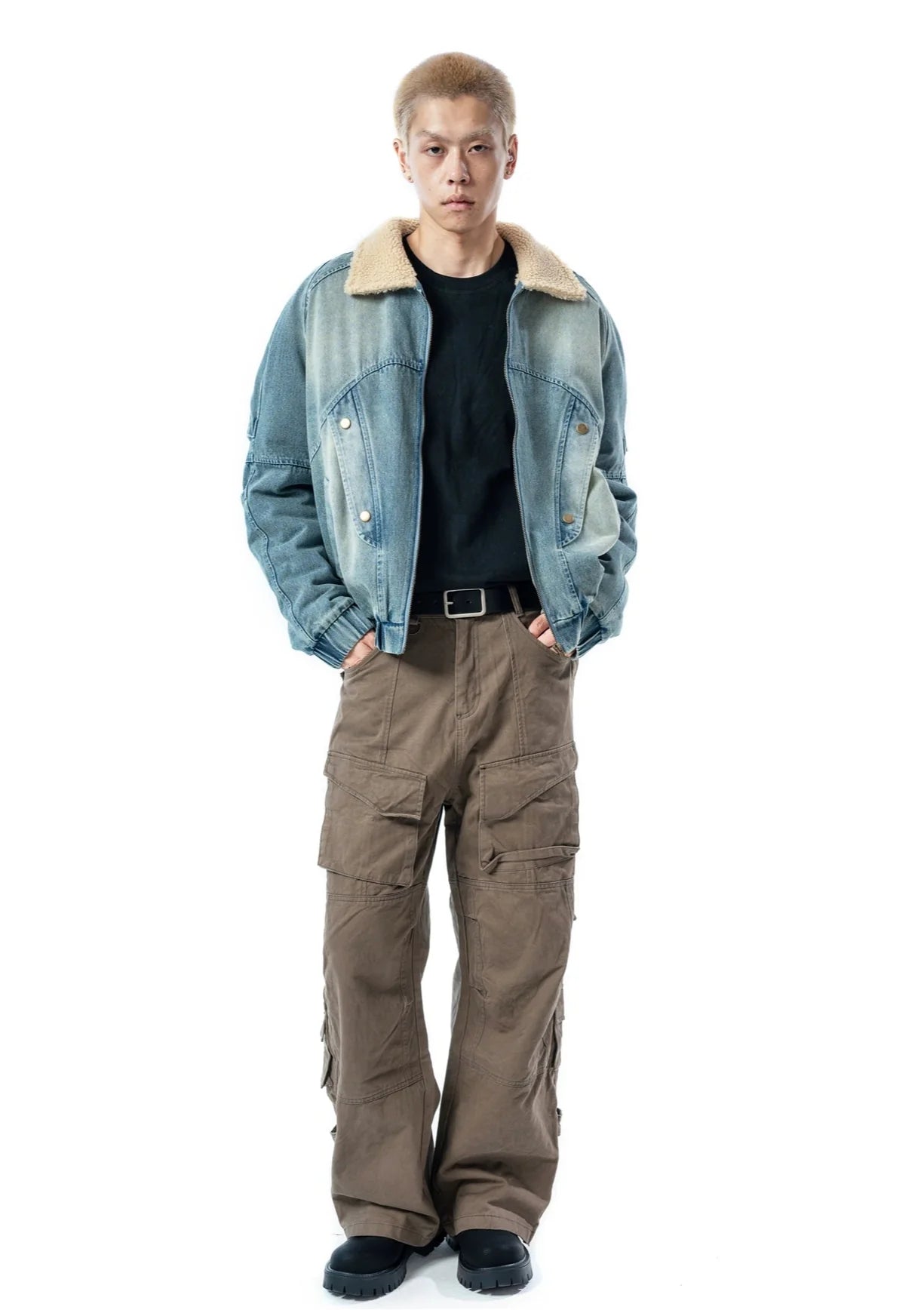 Sherpa Collar Denim Bomber Jacket