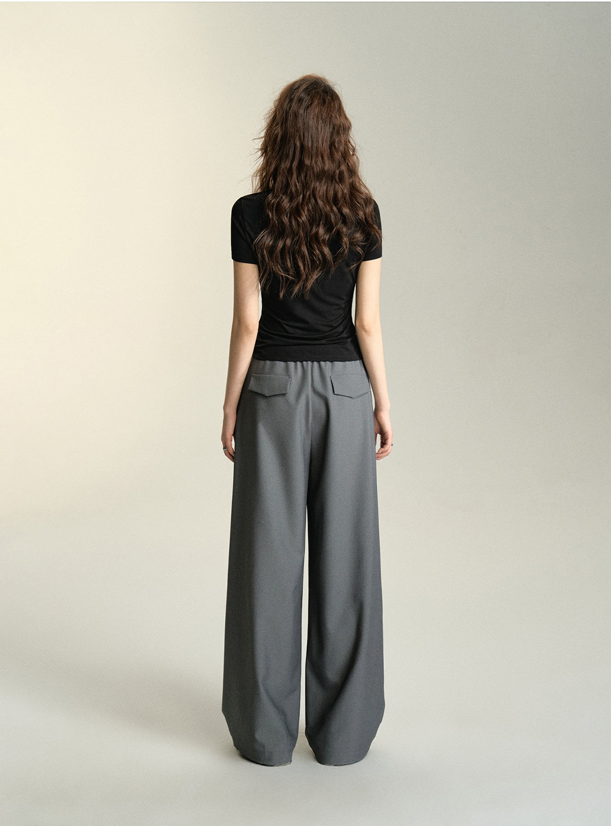 Relaxed Fit Drawstring Waist Wide Leg Pants - chiclara