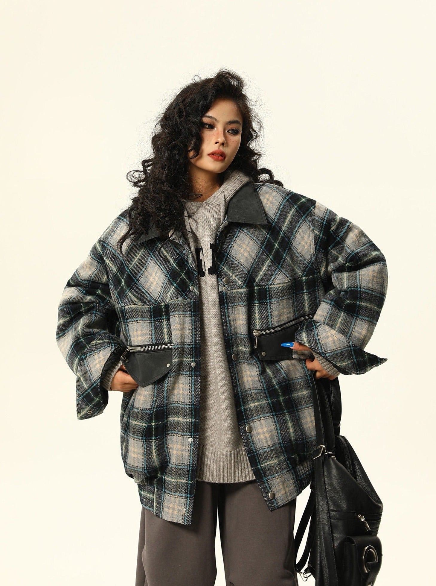 Retro Patchwork Plaid Puffer Jacket