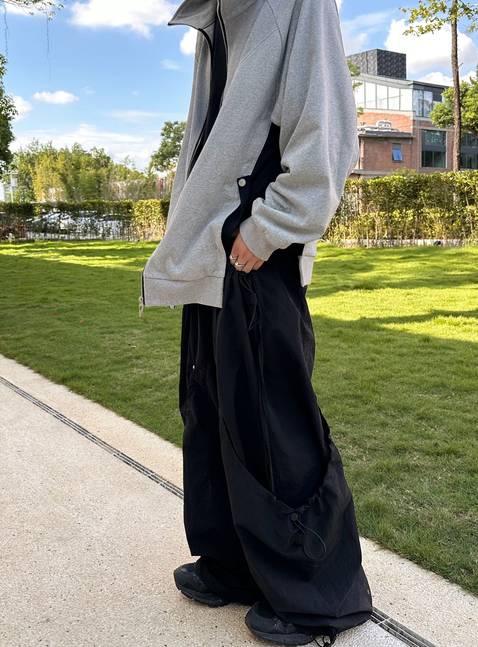 Drawstring Wide Leg Technical Pants