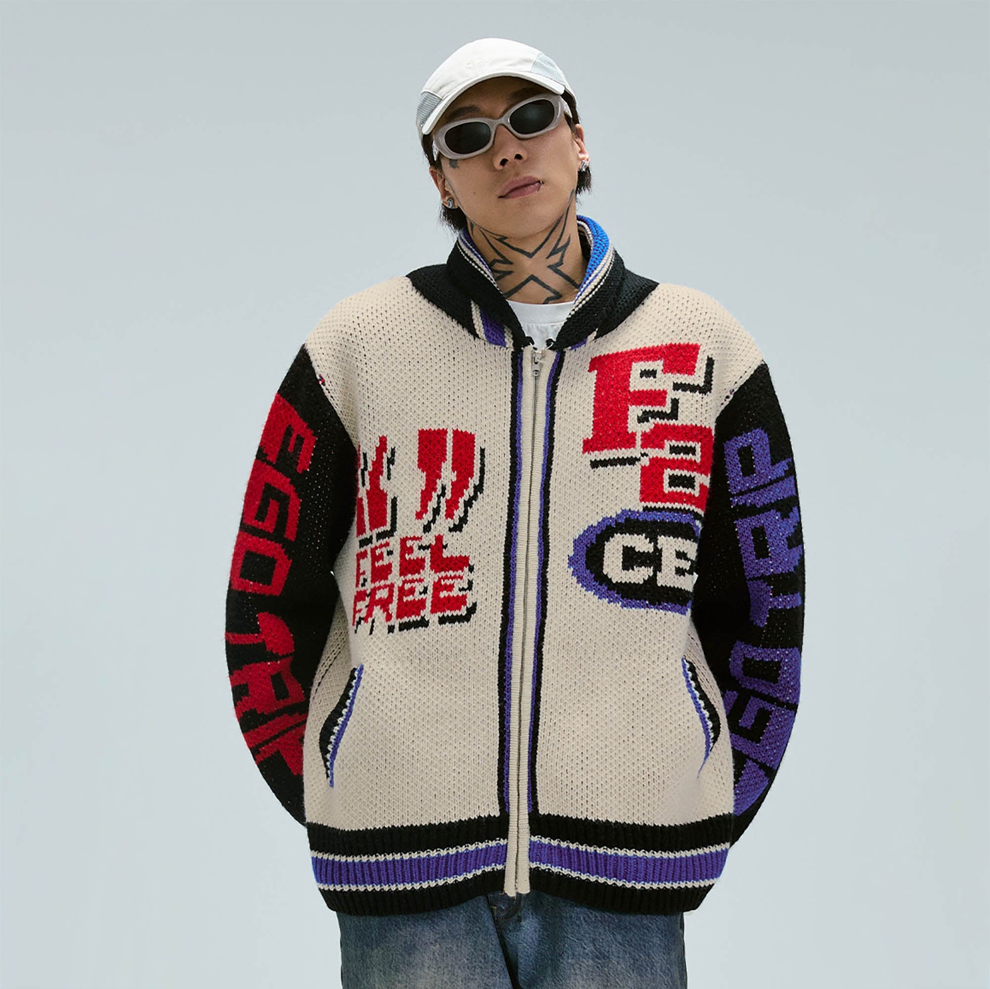 Retro Racing Knit Bomber Jacket