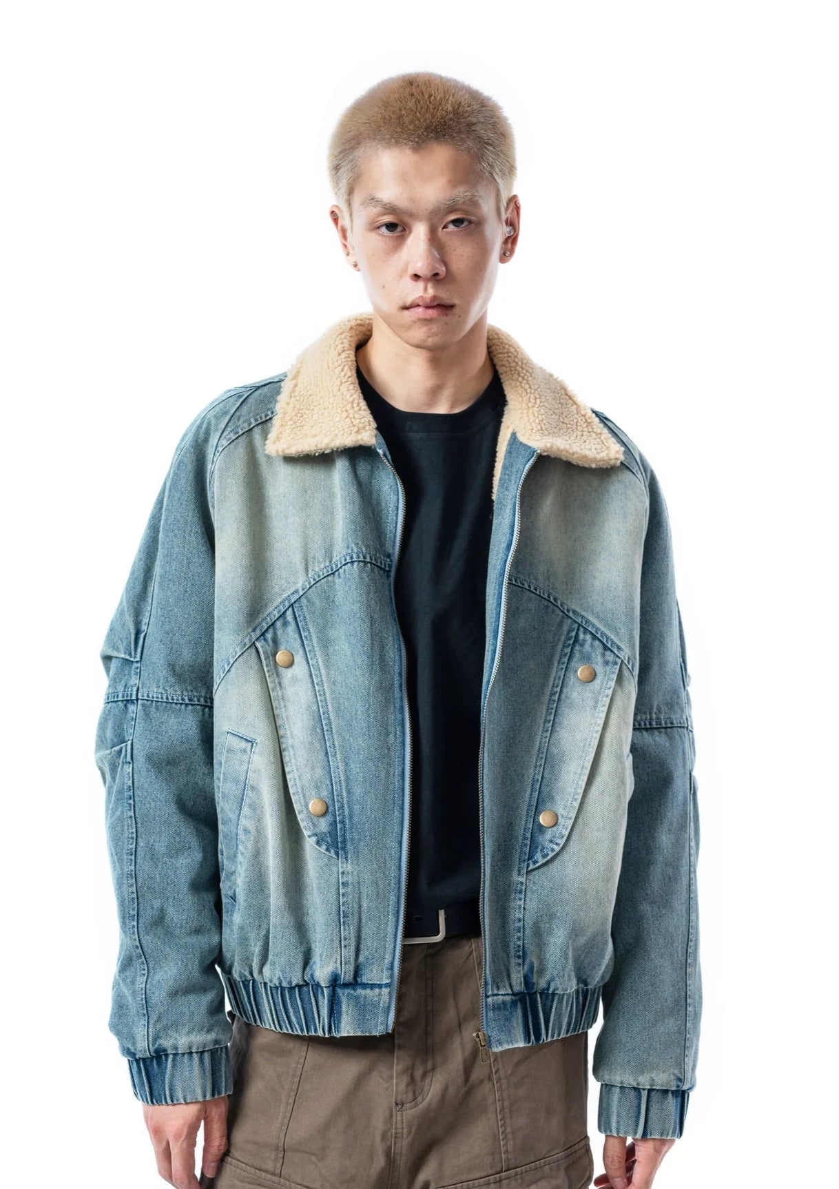 Sherpa Collar Denim Bomber Jacket