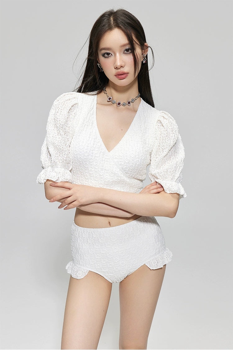 White Puff Sleeve Bikini Set