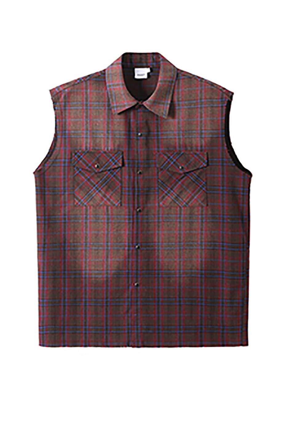 Sleeveless Distressed Plaid Shirt