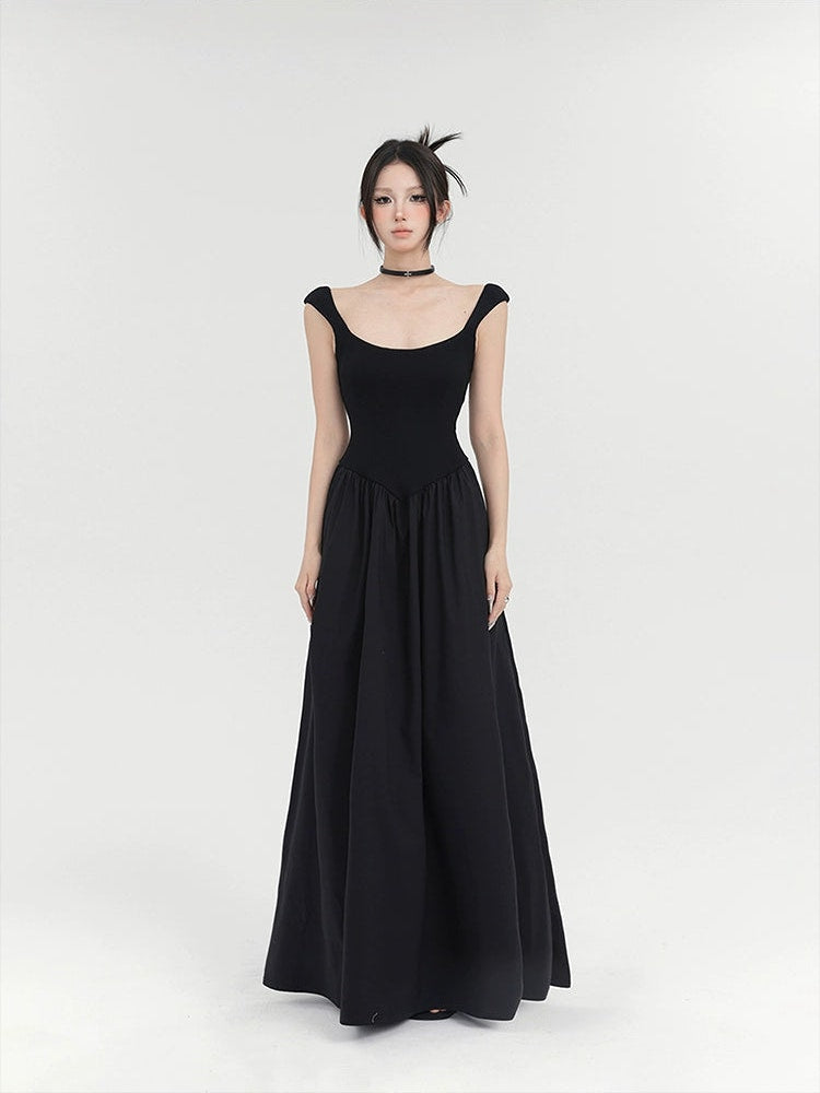 Black Cap Sleeve Ball Gown